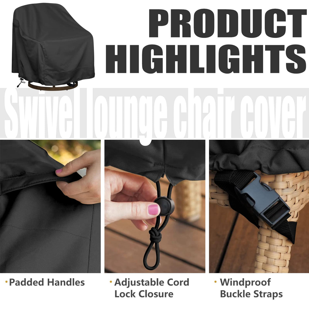 Outdoor Swivel Lounge Chair Cover 4 Pack, Fits (39" L ? 37" W ? 38" H) Lawn Patio Chairs, 420D Tear-Resistant, UV Resistant, Waterproof for Furniture