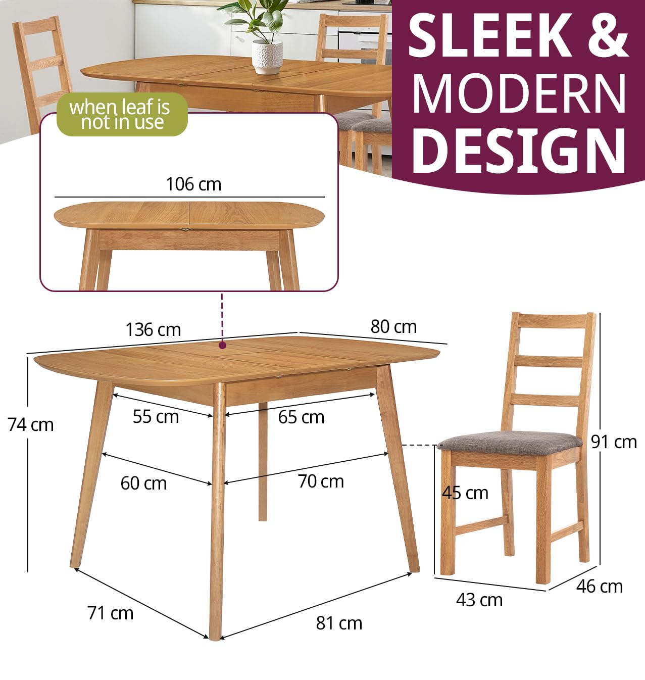 Hallowood Furniture Aston Light Oak Extending Dining Table and Chairs Set 6