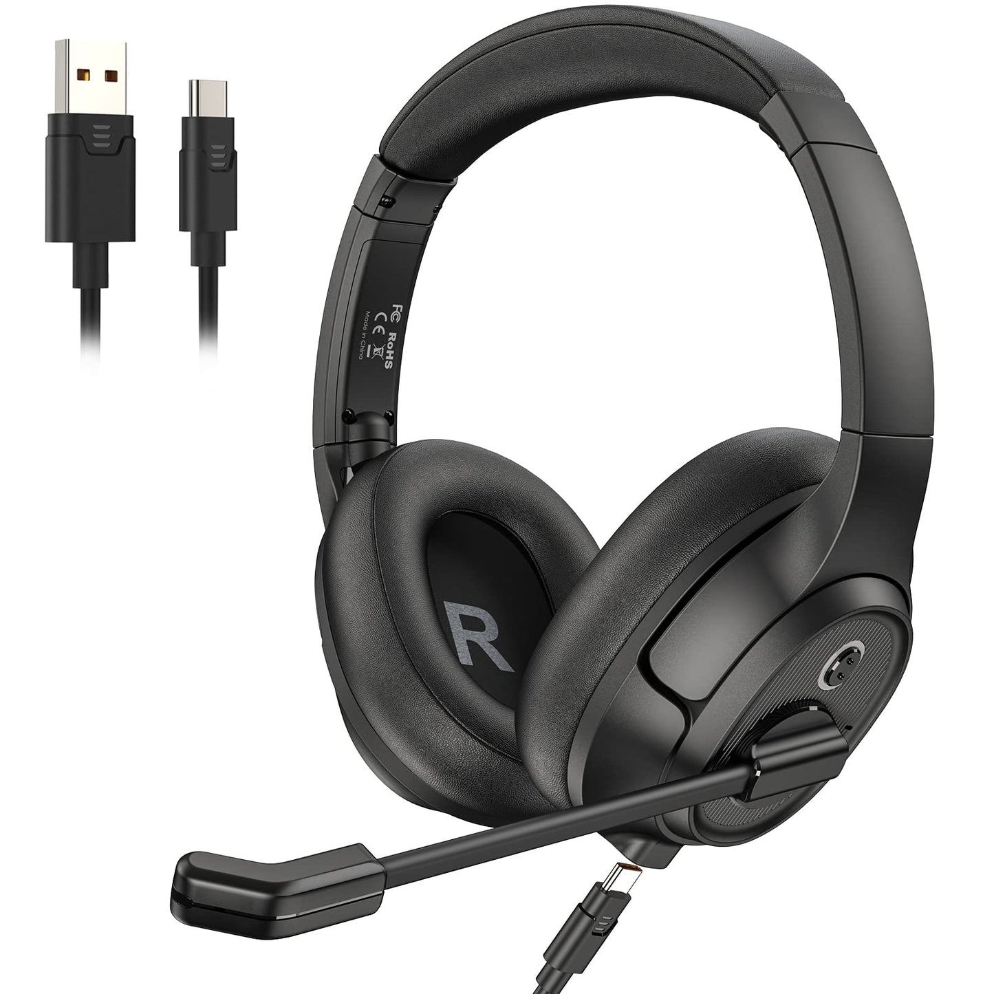 EKSA H2 USB Headset with Microphone, Environmental Noise Cancellation Over-Ear PC Headphone for Laptop with Mute Switch & Volume Control, Computer