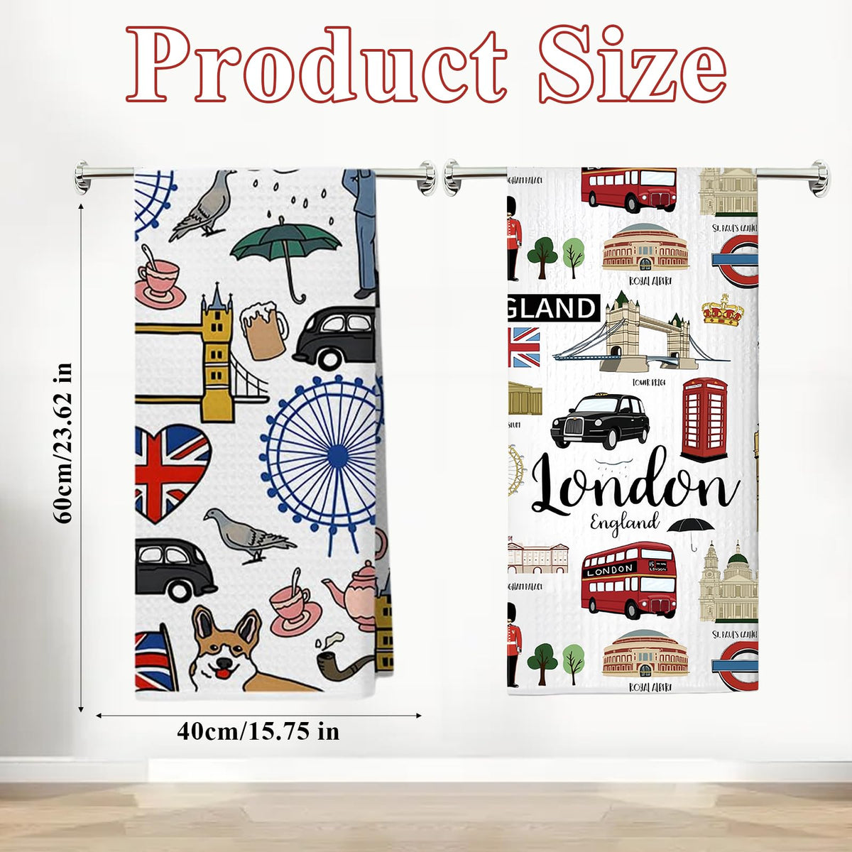 2 PCS London Tea Towels for Kitchen, Creative London Gifts Kitchen Towels, Absorbent Microfiber Dish Drying Cloth, Souvenir Kitchen Hand Towels