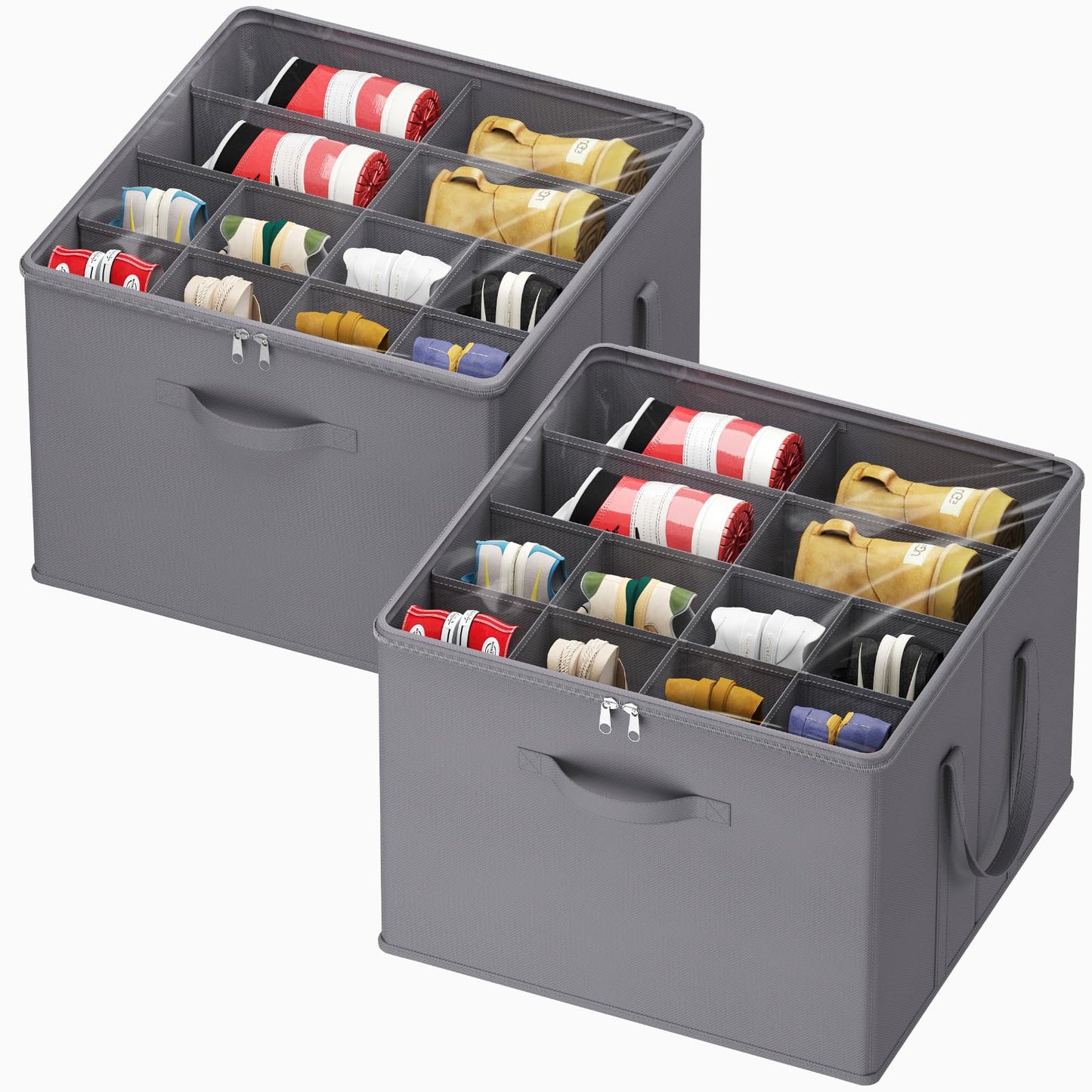 Lifewit Shoe Storage Organizer for Closet, Fits 12-16 Pairs, Large Shoe Box Storage Containers with Clear Cover and Reinforced Handles, Foldable