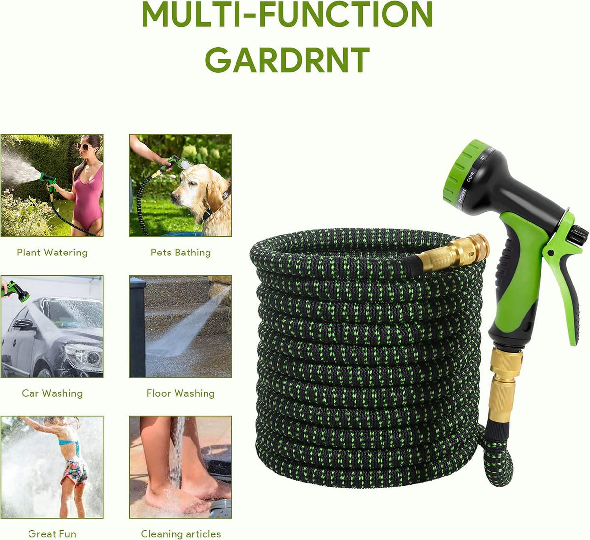 Garden Hose 75FT Expandable Garden Hose Kink-Free Flexible Water Hose with 10-Pattern Spray Nozzle