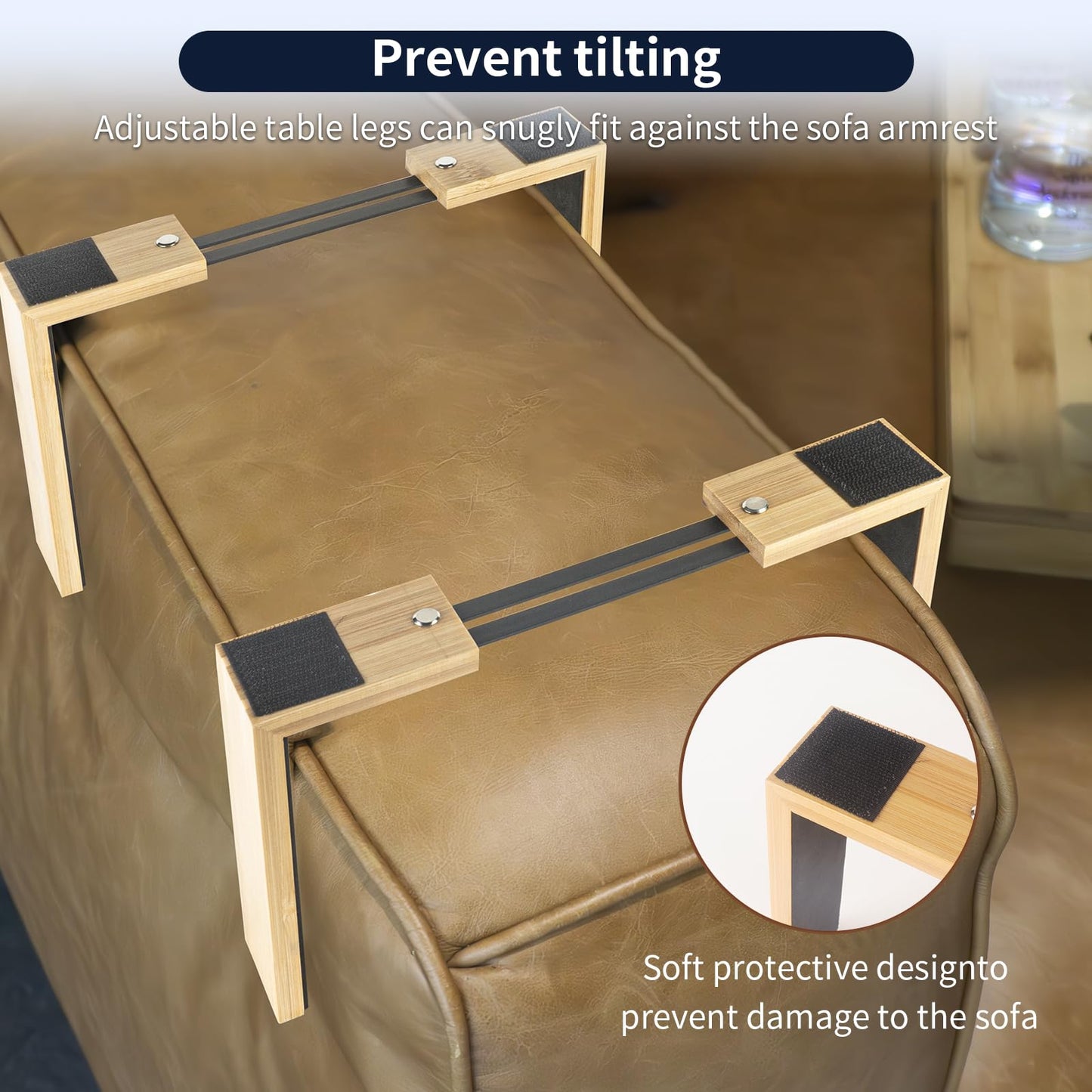 PURASKER Sofa Arm Tray, Bamboo Couch Arm Table, Two-Tier Clip On Tray Sofa Table with 360° Rotating Tabletop and Phone Stand, For Eating and Drinking
