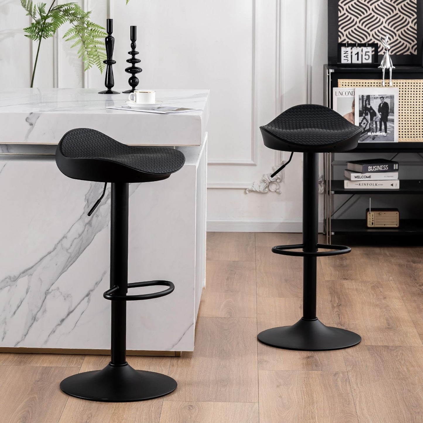 YOUNUOKE Black Bar Stools Set of 2 Backless Breakfast Barstools