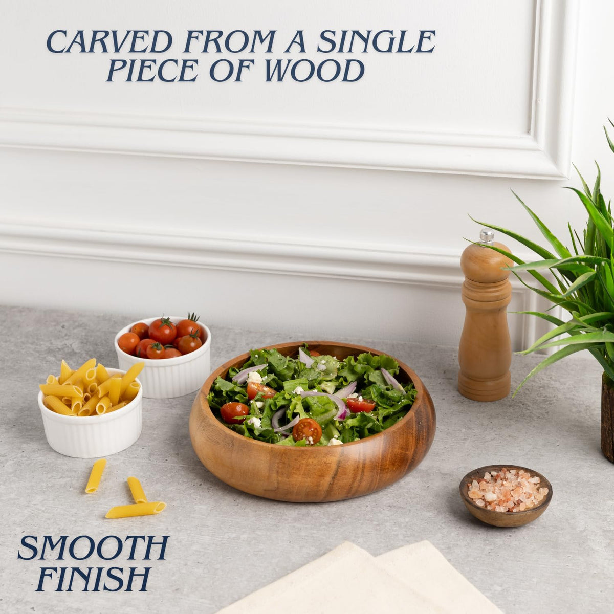 Lavaux Designs Wooden Bowls for Food | Set of 4 Individual Acacia Wood Bowls 20x5 cms (740 ml) | Enjoy Your Salad, Pasta, Rice, acai, Smoothie, Soup,