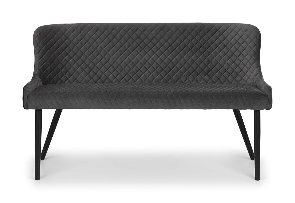 Julian Bowen Luxe Dining Bench for 2, High Back, Velvet, Grey - H82xW143cm