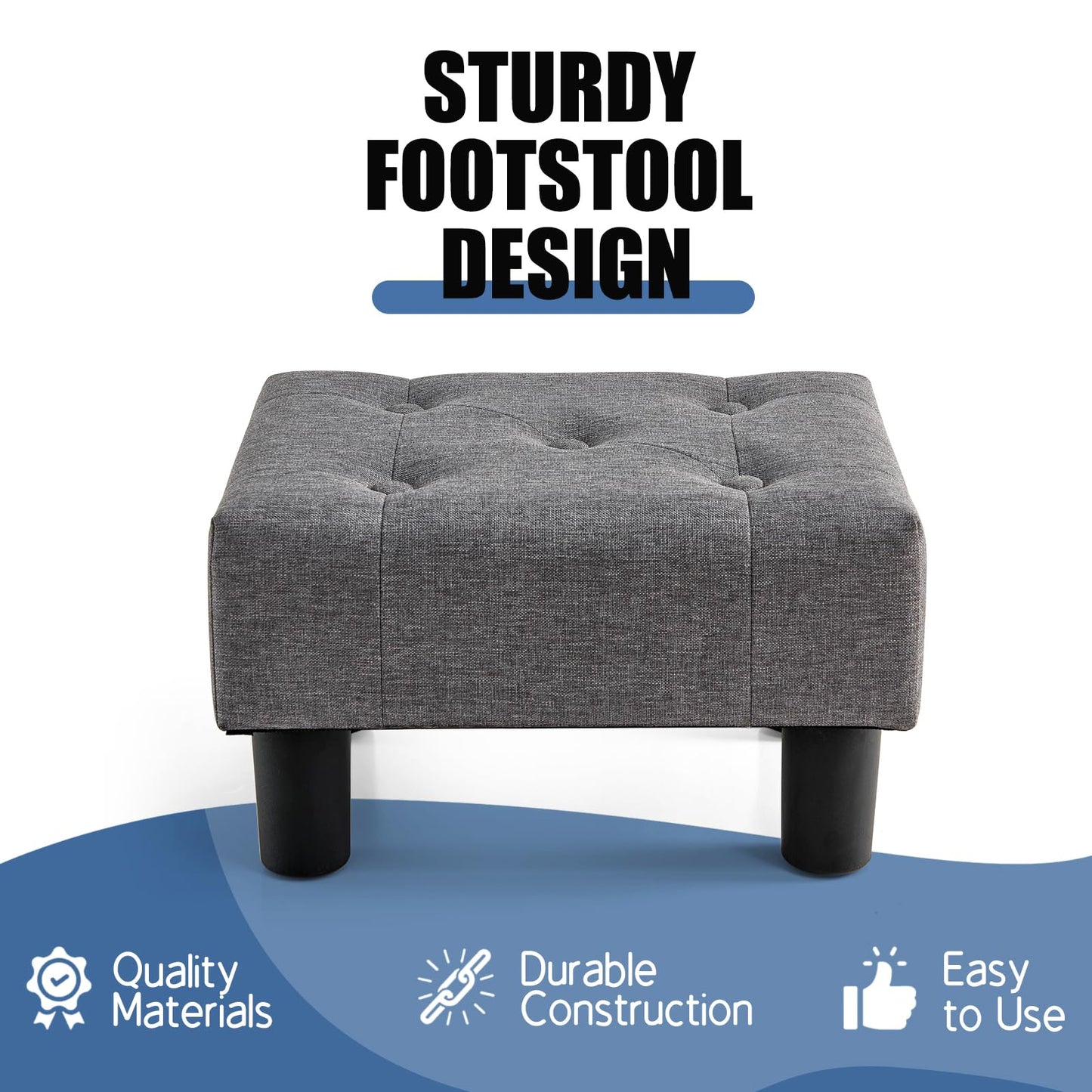 BRIAN & DANY Small Foot Stool, Linen Footstool with Legs, Footstools for Living Room, Ottoman Footrest Extra Seating for Entryway,Grey