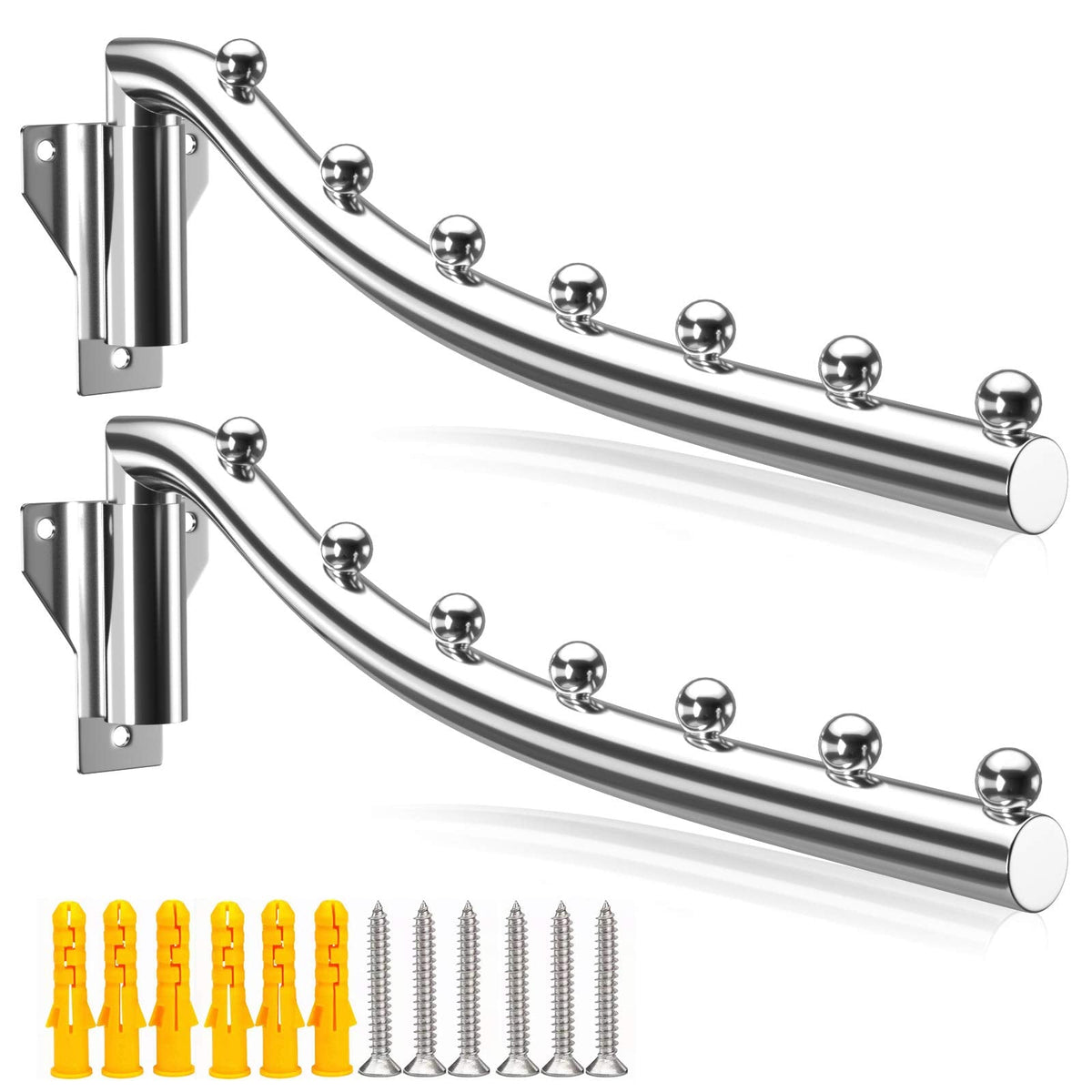 Folding Clothing Rack Wall Mount, Retractable Wall Hangers for Clothes, Space-Saving Stainless Steel Outdoor Indoor Clothing Hanging Rod Heavy Duty