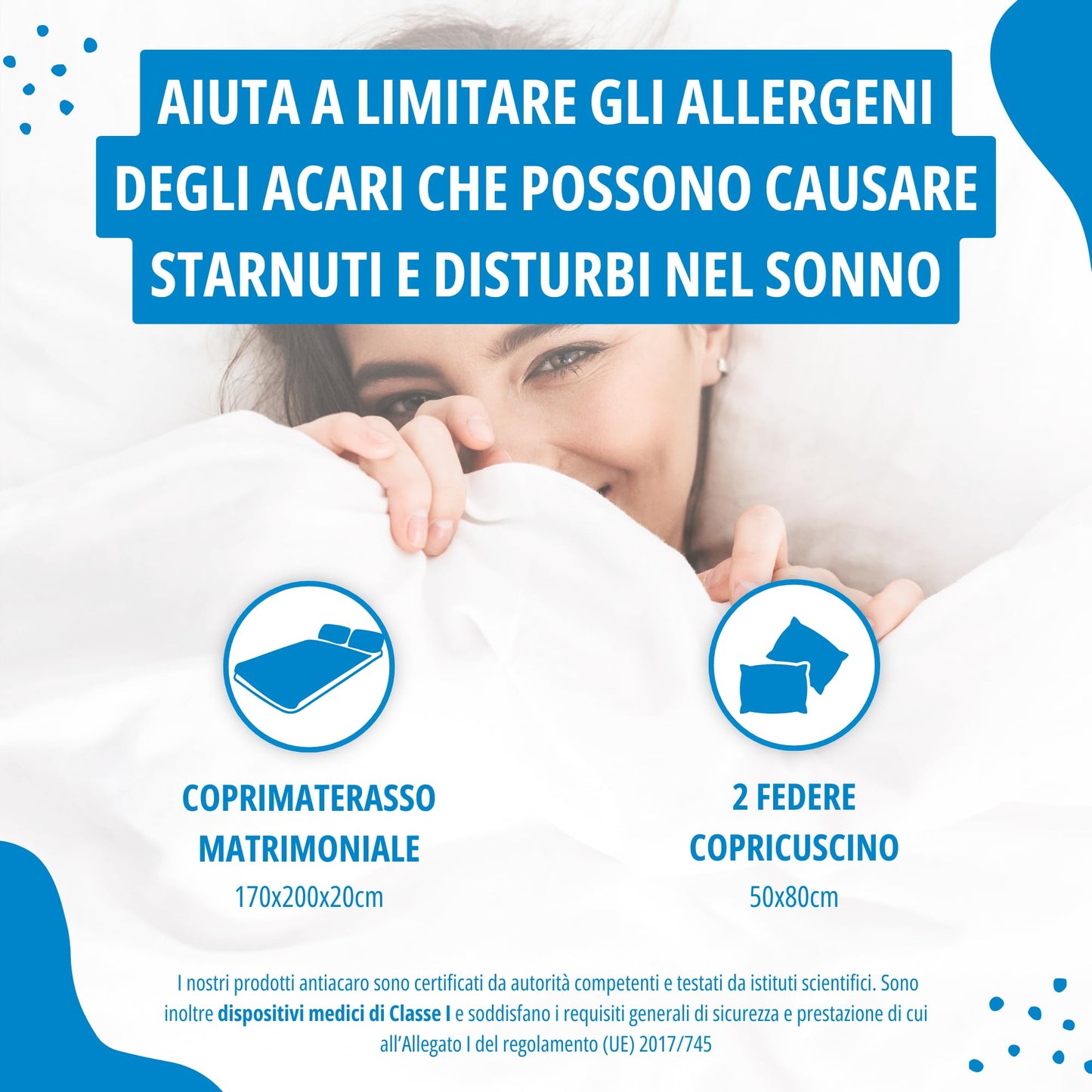 Allergosystem Anti Dust Mite Mattress Cover with Zip for Double Bed, Polypropylene, White, 170 x 200 x 20 cm and 50 x 80 cm