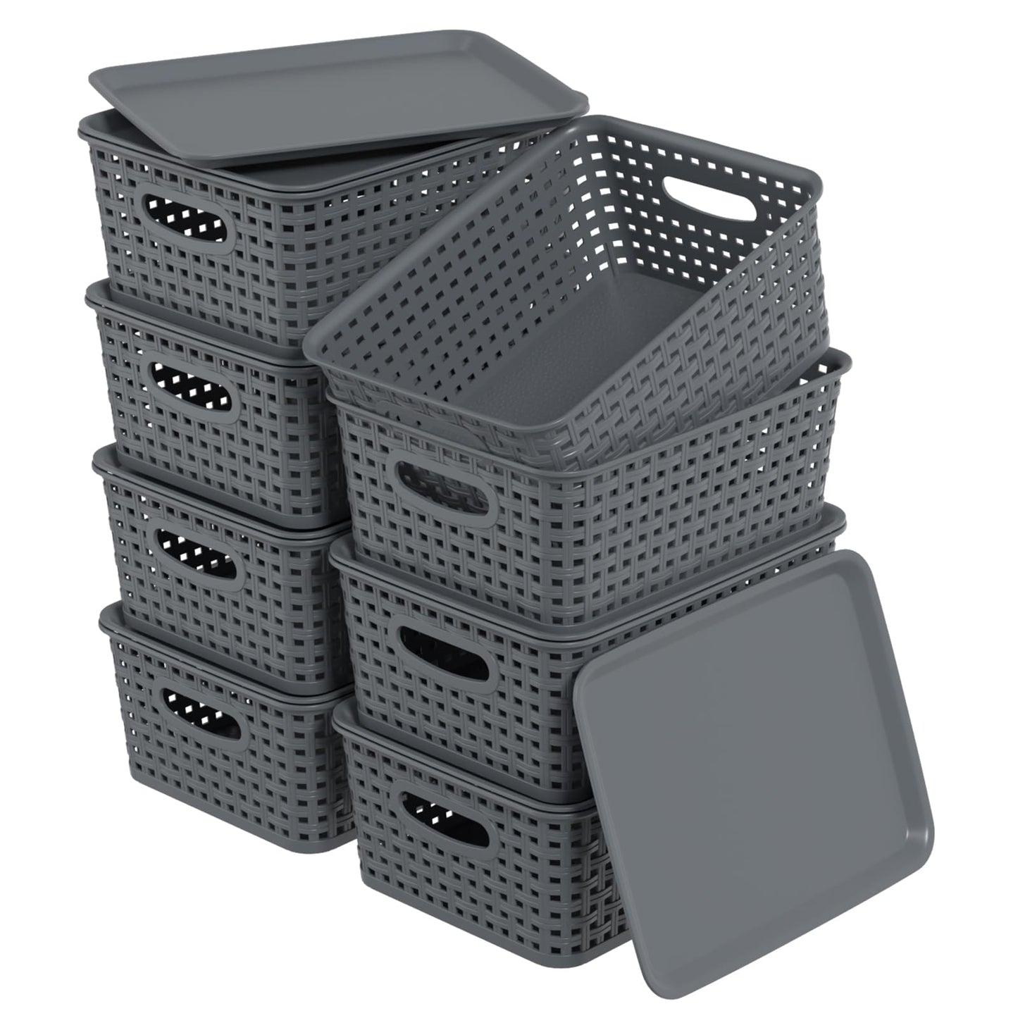 Zopnny 8 Pack Plastic Shelf Organizer Baskets, Small Storage Bins with Lid