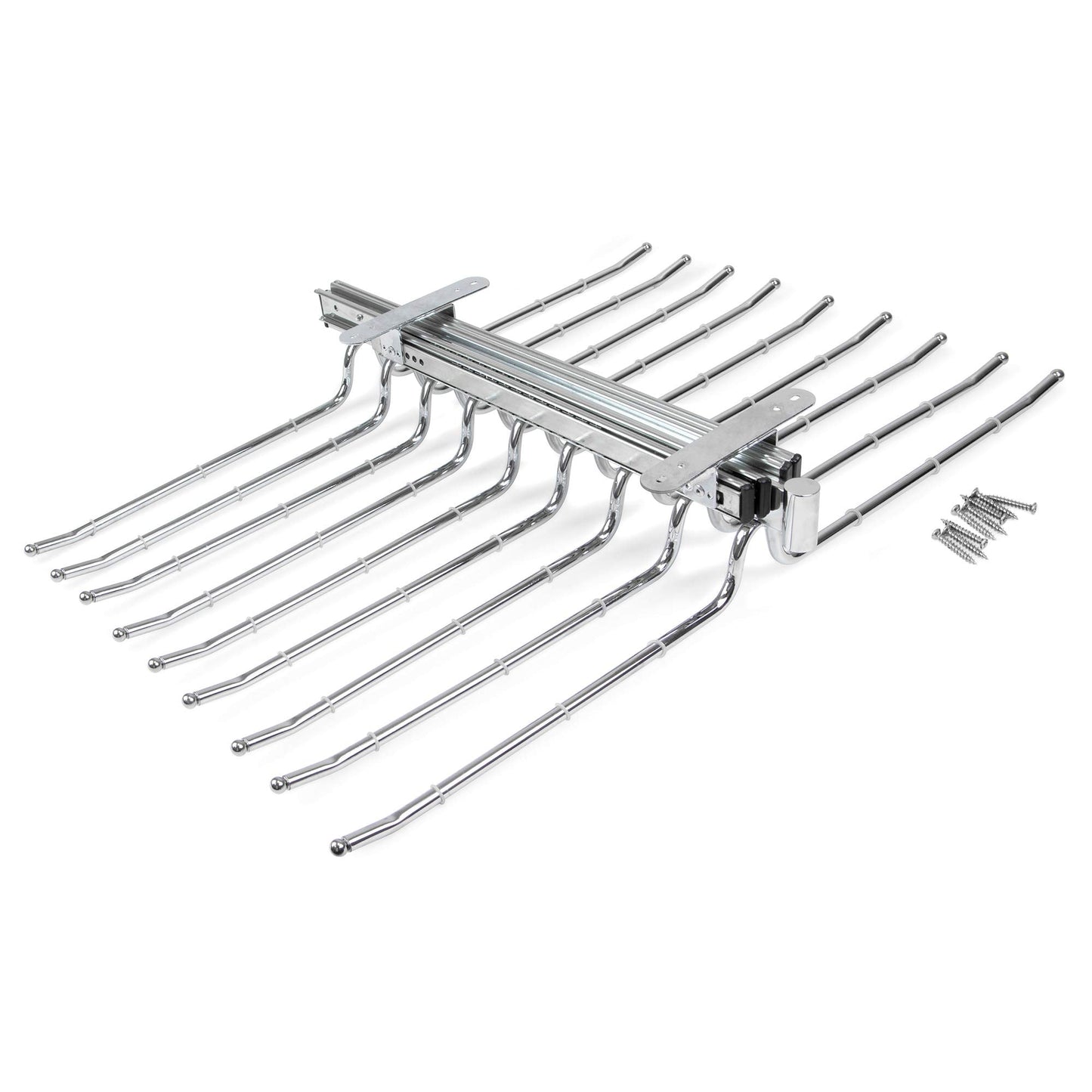 Emuca - Pull-out double trouser rack for wardrobe, pullout anti-slip hanger for 18 pairs of trousers, steel, chrome-plated.
