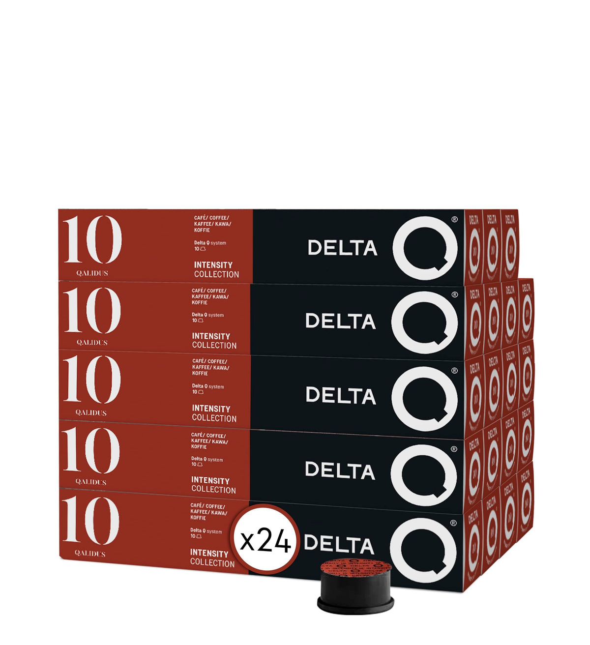 Delta Q Qalidus Ground Coffee Capsules - Intense Espresso with Caramel Notes (Pack 24 X 10 Units, Total 240 Capsules, Intensity 10/15)