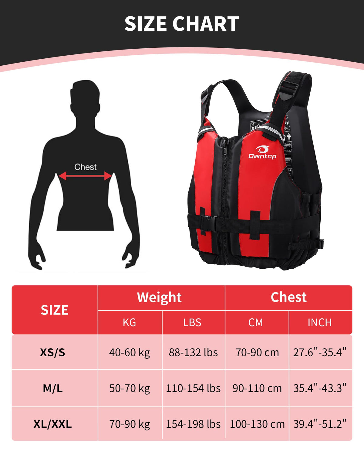 Owntop Buoyancy Aids Adults, Foam Buoyancy Vest Jacket with Crotch Strap Inner Pocket Unisex for Paddleboarding Kayaking Sup Fishing - Red M/L