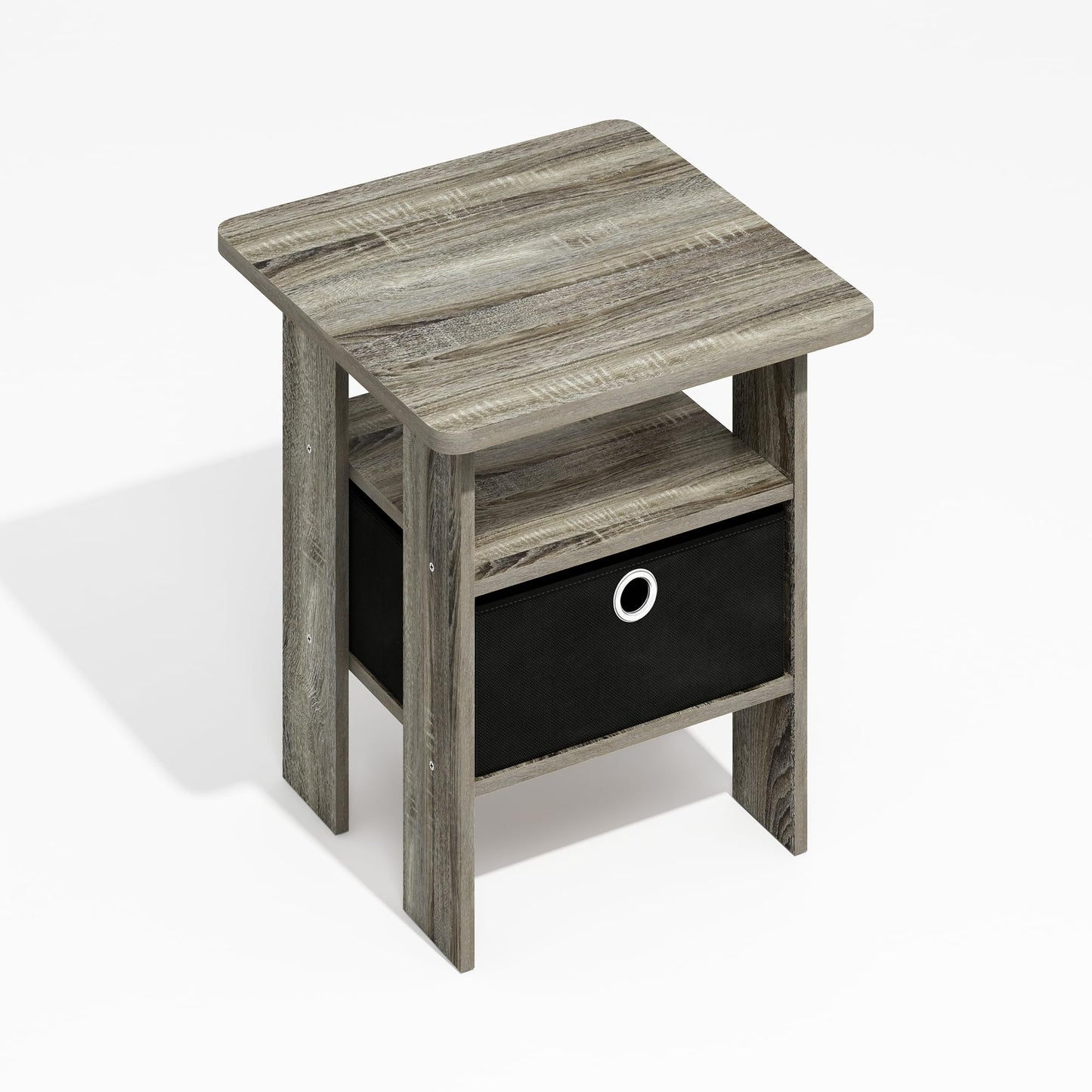 Furinno MODERN Square Top Side Table with Storage Bin, Grey Oak