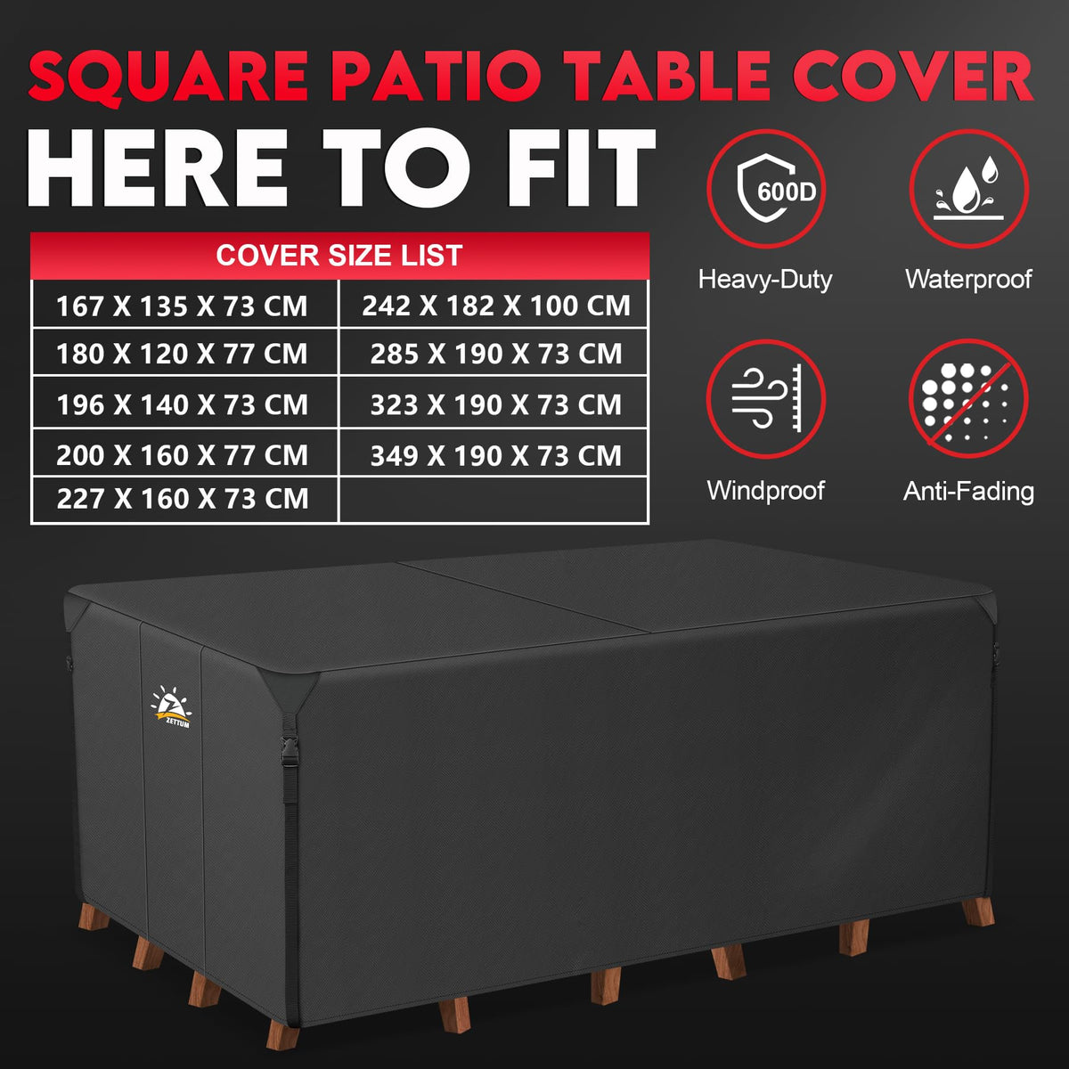Zettum 242x182x100cm Outdoor Furniture Cover Rectangle 600D Heavy Duty Oxford Fabric Patio Table Cover Fit for Rattan Furniture Set, Outside Table Set