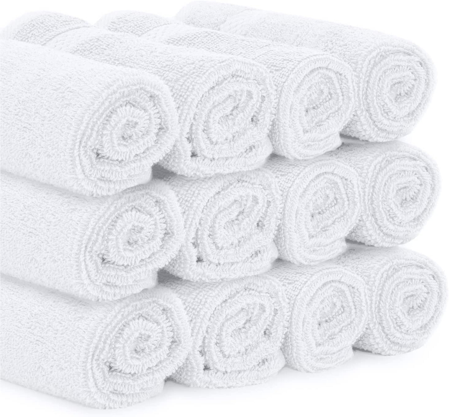 White Classic Luxury Cotton 12 Pc Flannel Set, Hotel Style Small Bath Towel Face Cloth 33x33 cm, Soft Plush White Flannels Pack of 12