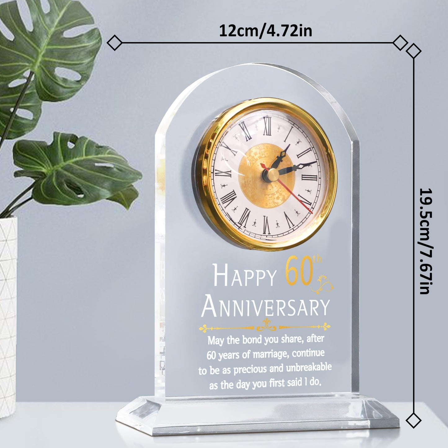 OkiyiD 60th Anniversary Wedding Gift, Anniversary Quartz Clock, Desk Table Clock, 60 Years of Marriage, Daimond Wedding for Couple, Parents,