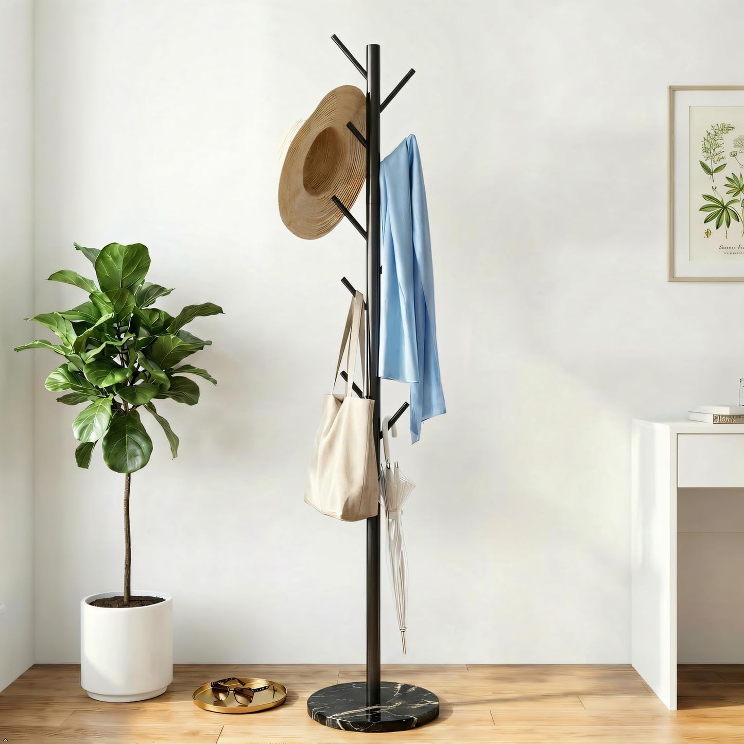 ELYKEN Metal Coat Stand for Small Space, Heavy Duty Coat Rack Free Standing