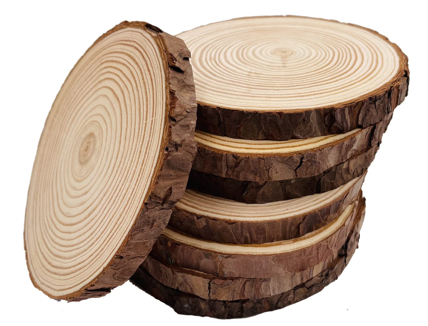 Unfinished Natural with Tree Bark Wood Slices 8 Pcs 14-15 cm Disc Coasters Wood Coaster Pieces Craft Wood kit Circles Crafts Christmas Ornaments DIY