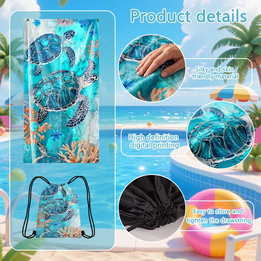 ZPSOSPZ Turtle Beach Towel and Bag Set– Quick Dry Adult Kids Towel