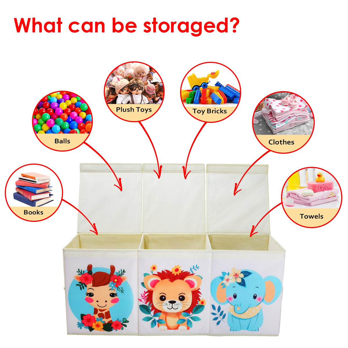 Decalsweet Extra Large Kids Toy Storage Box with Lid,Foldable Oxford Toy Storage Organizer Box with Mesh Pockets for Children-96?32?40cm-Toy Chest