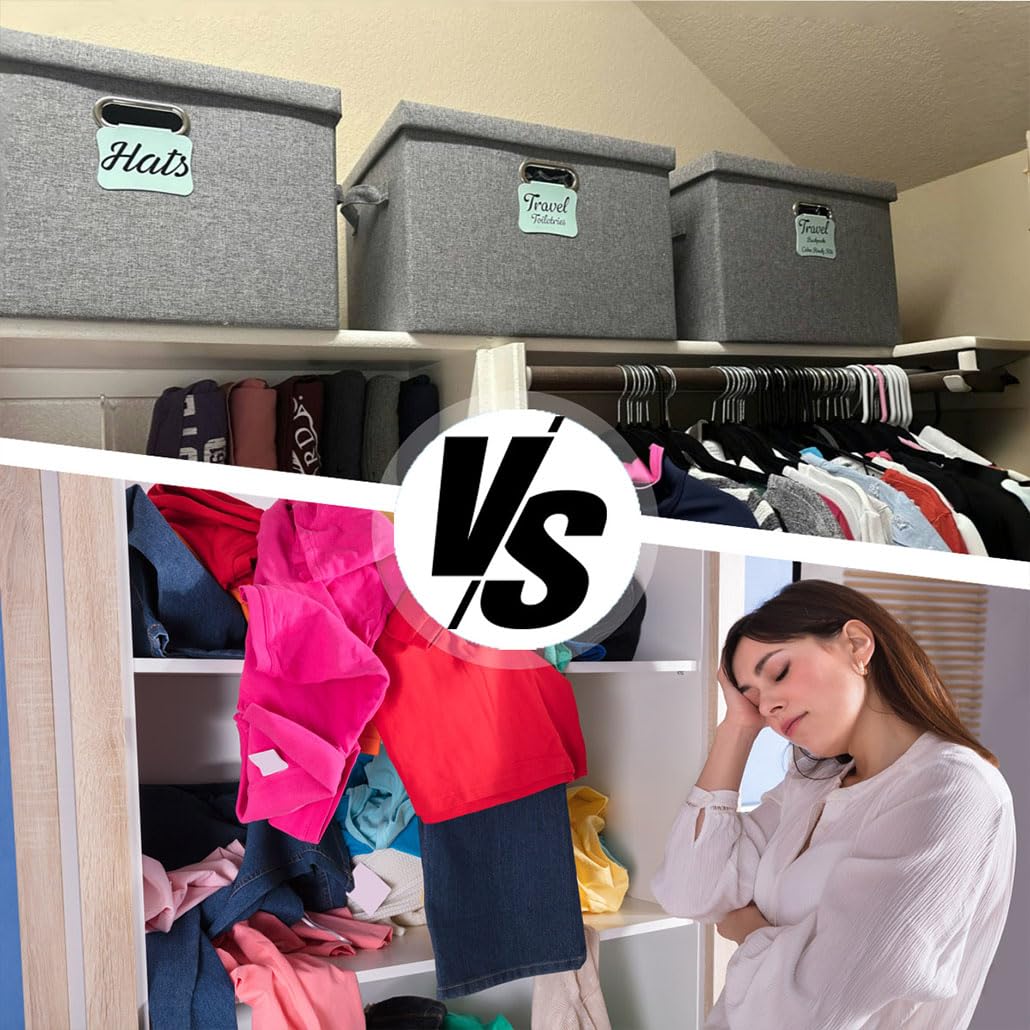 TempFoo Storage Boxes with Lids Fabric, 38 L Collapsible Grey Large