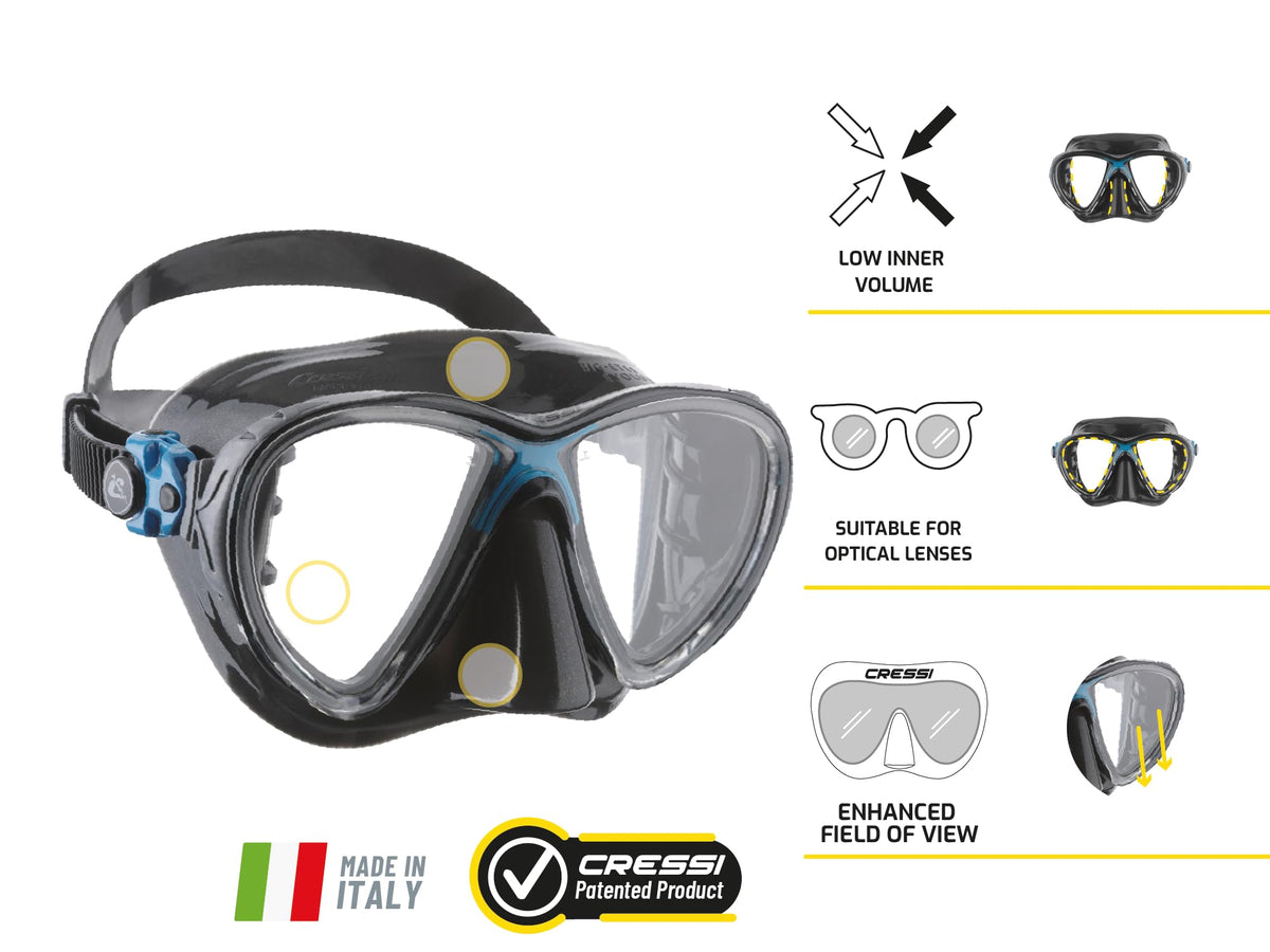 Cressi Unisex's C/Set Big Eyes Evolution+Alpha/UD Snorkeling/Diving Combo, Black/Blue, One Size