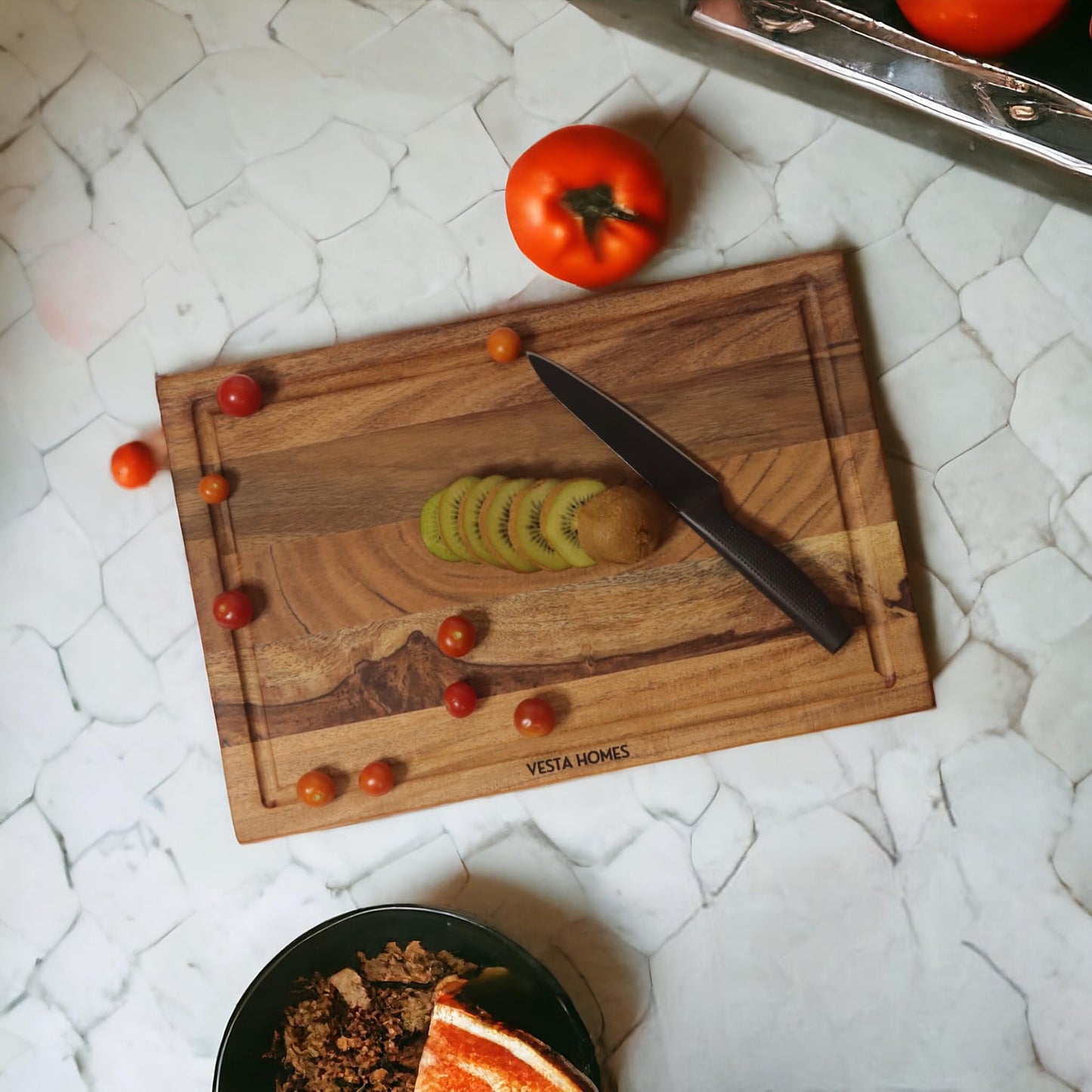 Vesta Homes Wooden Chopping Board/Cutting Board/Serving Board, Block for Vegetables, Fruits & Cheese | Juice Grooves | Natural Sheesham Wood | 38 x