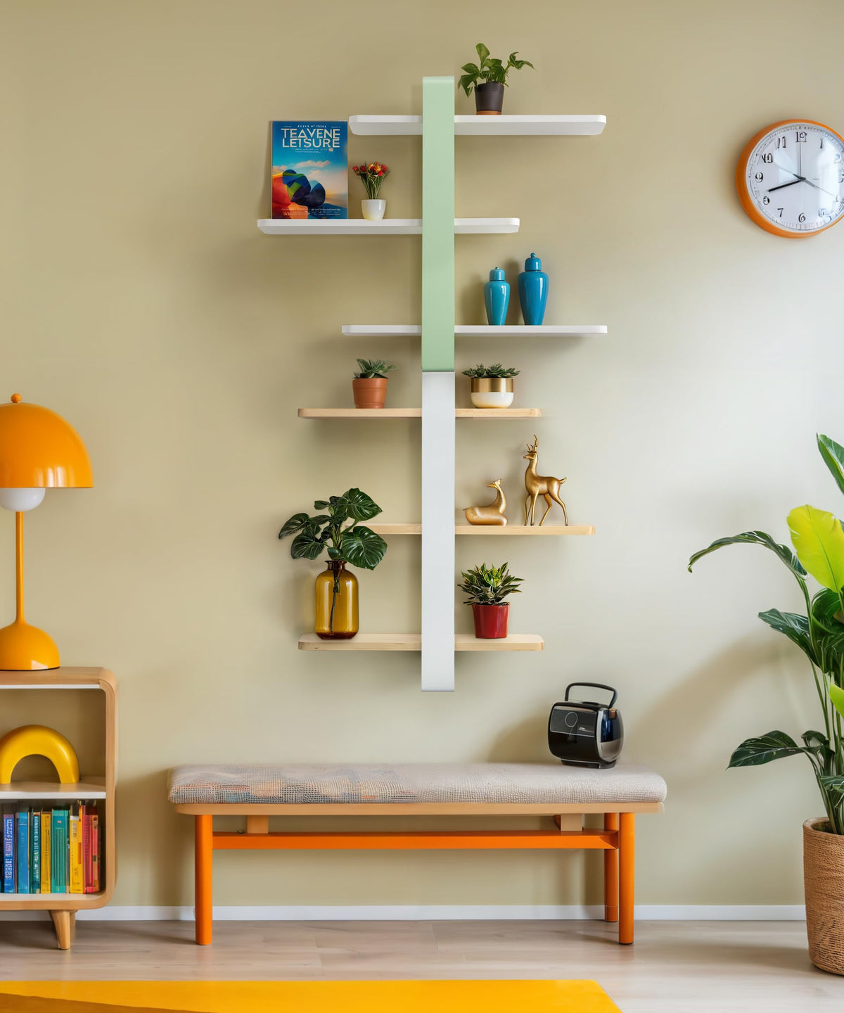 SUMGAR Floating Shelves White for Wall Mounted Shelving Unit All Pine Wood 50CM 3 Tier Large Shelf for Bedroom Living Room Office Bathroom Home