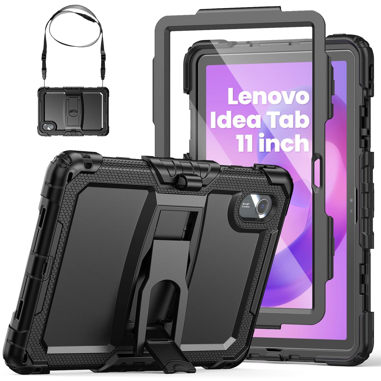 SEYMAC Case for Lenovo Idea Tab 2025 / Tab M11 11 inch 2024, Shockproof With Screen Protector, Adjustable Stand, Shoulder Strap, Case for Lenovo K11/