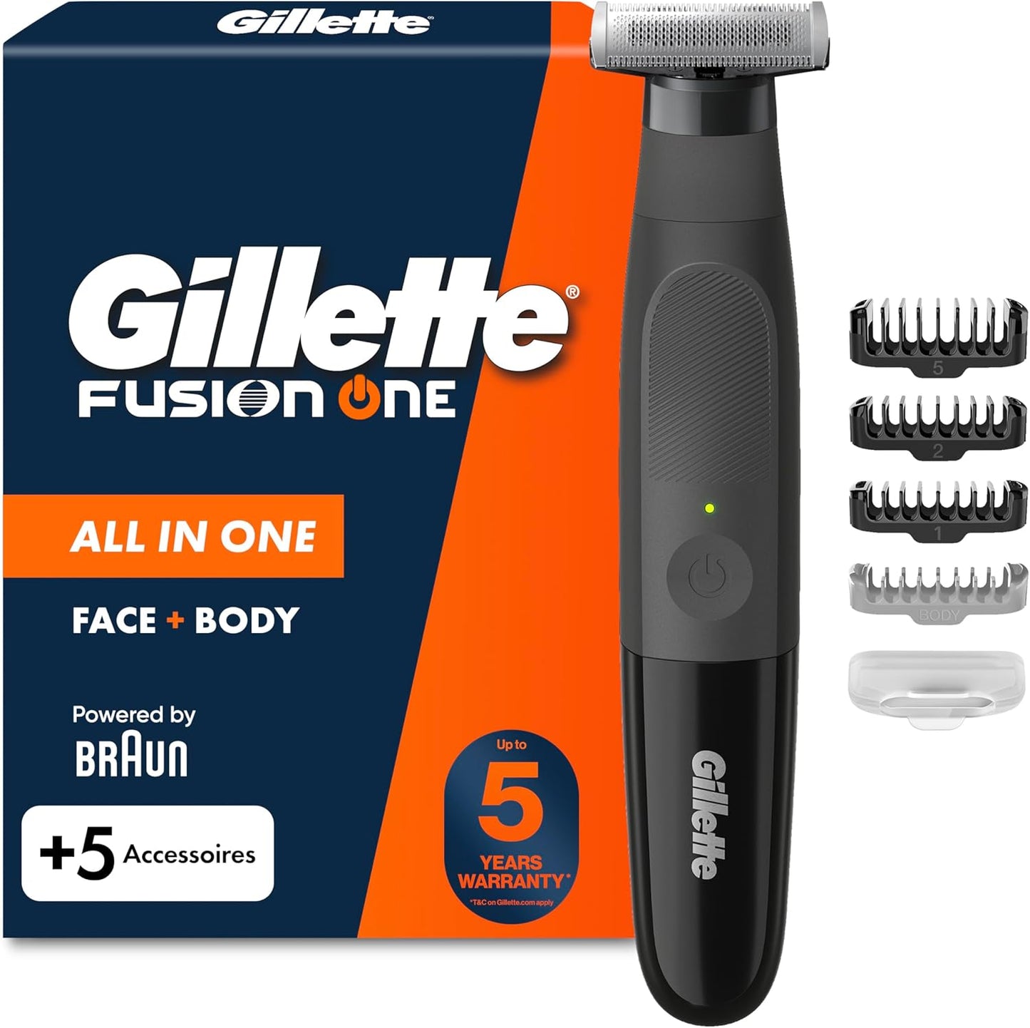 Gillette Fusion One Electric Trimmer Men with One Blade 5 accessories, New but open, scruffy box