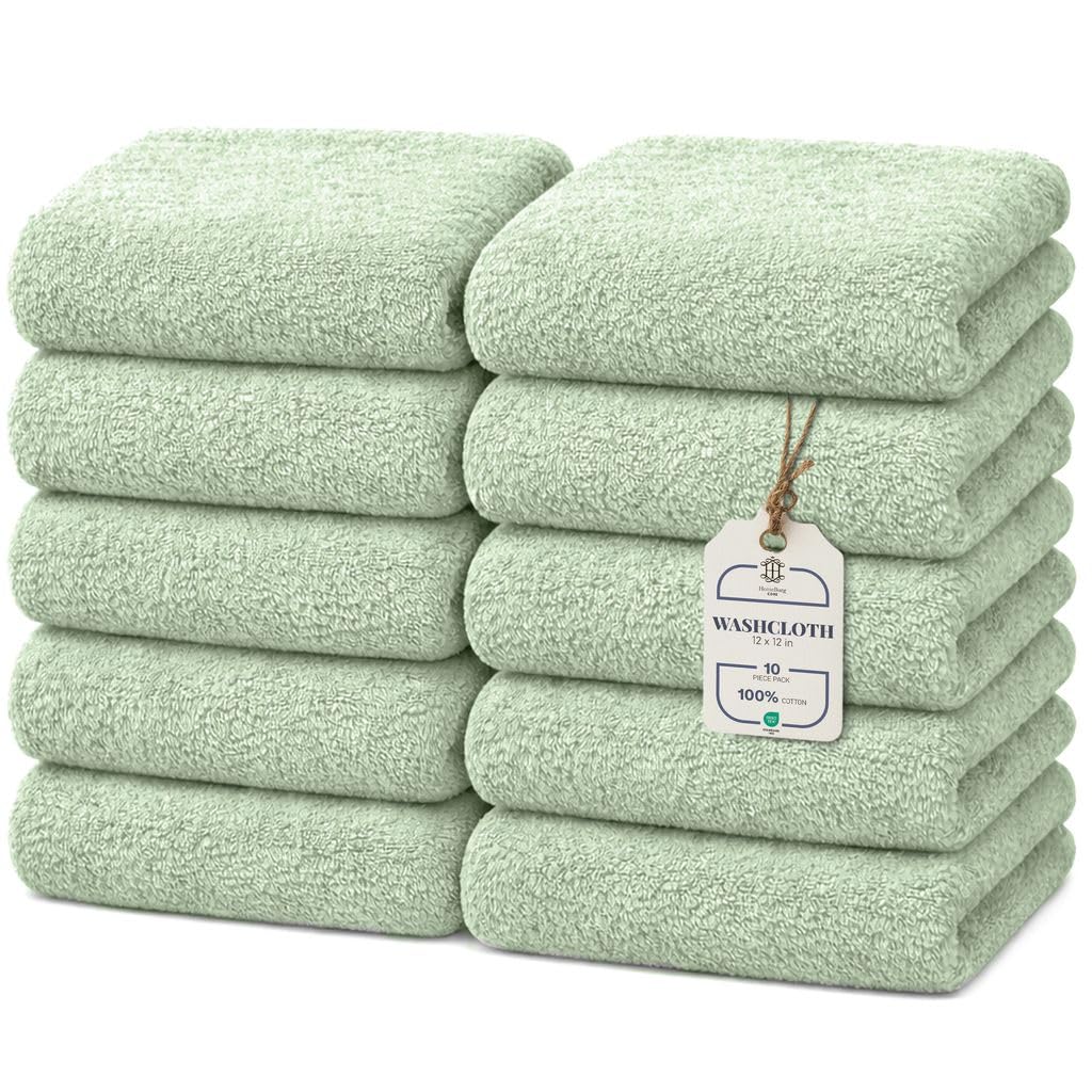HomeBurg CORE 10-Piece Cotton Washcloths for Bathroom and Kitchen
