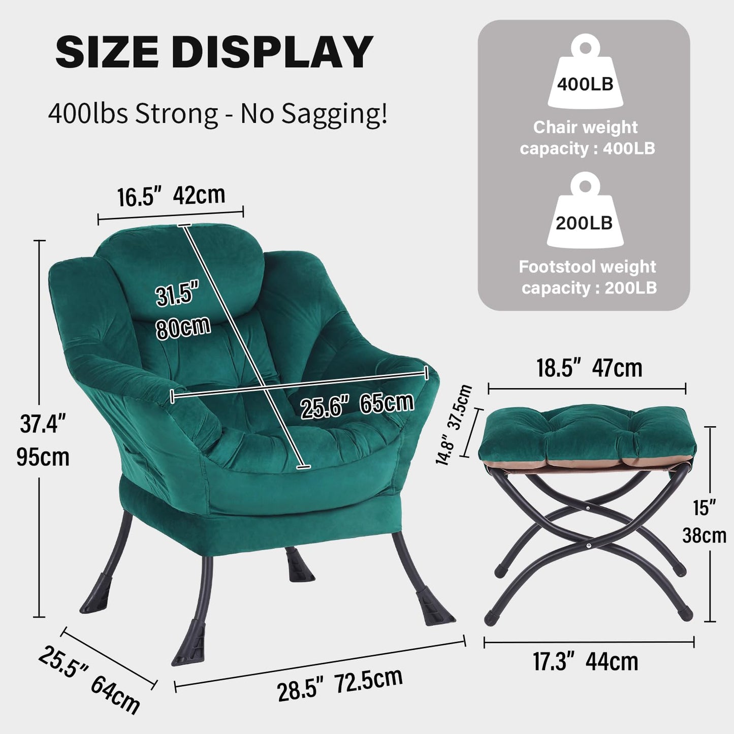 YOTATING Comfy Armchair with Footstool, Lazy Chair with Ottoman Leisure Accent Chair Relax Lounge Chair with Armrests & Side Pocket for Living Room
