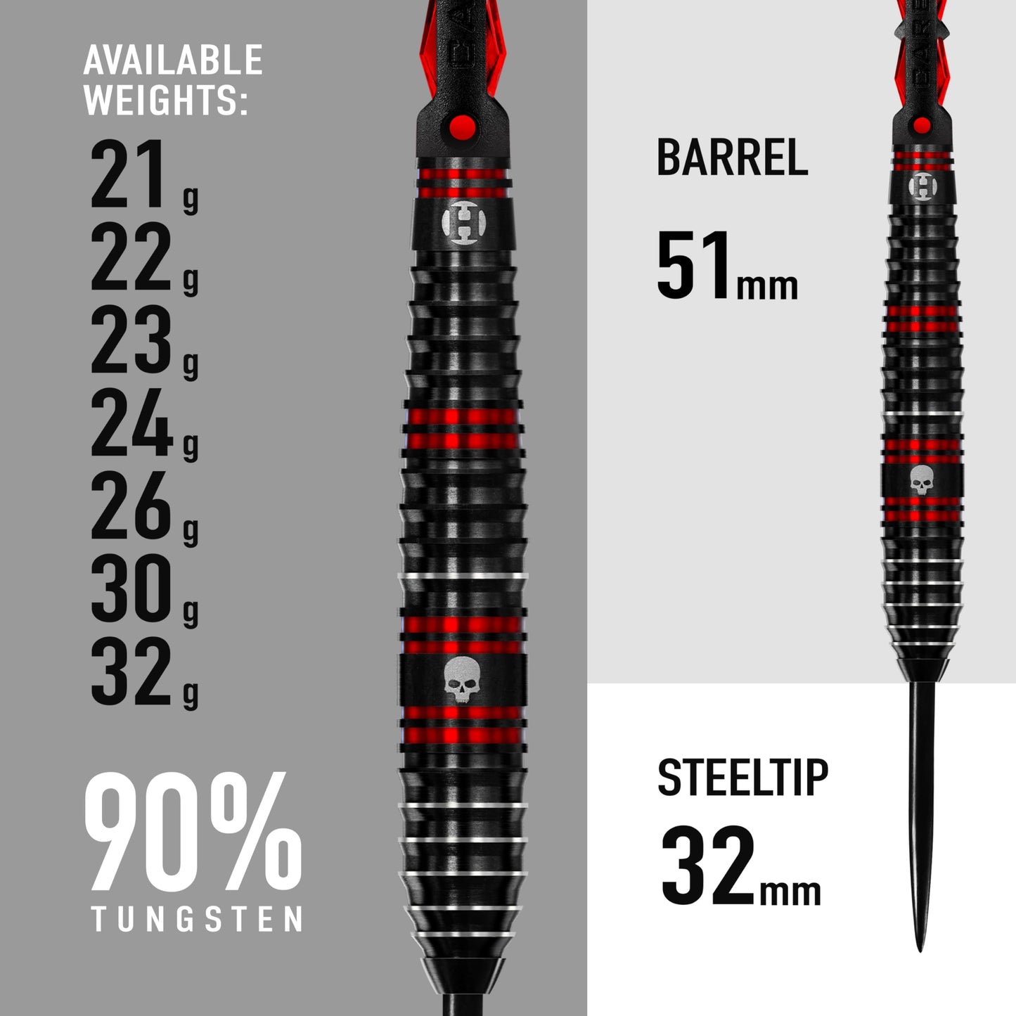 Harrows Ryan Searle ?Heavy Metal? Serie 2-Spieler-Darts-Set I Professionelle Darts 90% Wolframstahlspitze 22 g bis 26 g, 30 g und 32 g Pro Darts I ST