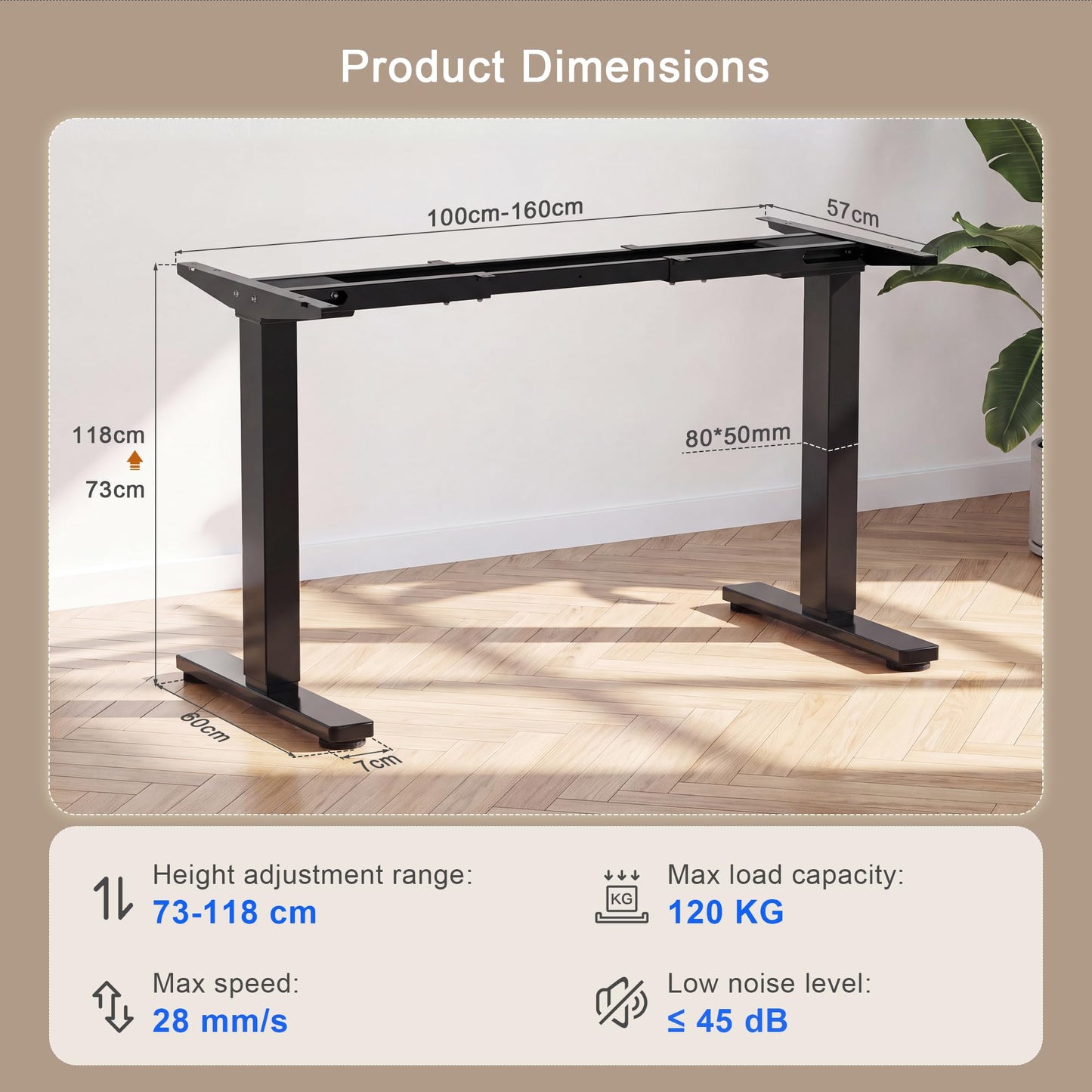 JUMMICO Height-adjustable desk frame with 2 strong motors, table frame, height adjustable with 3 memory controls, for sit-stand (Black)