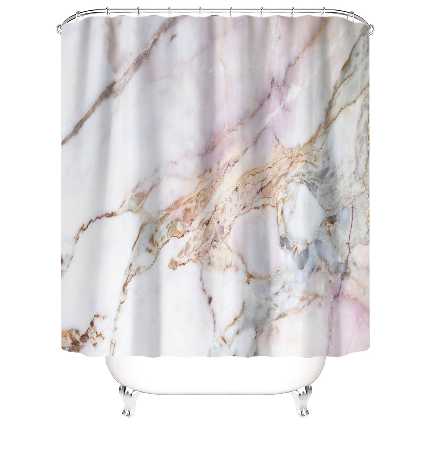 YULUOSHA 4 Pcs Marble Texture Shower Curtain Set with Non-Slip Rugs, Toilet Lid Cover and Bath Mat Natural Marble Abstract Shower Curtain Bathroom