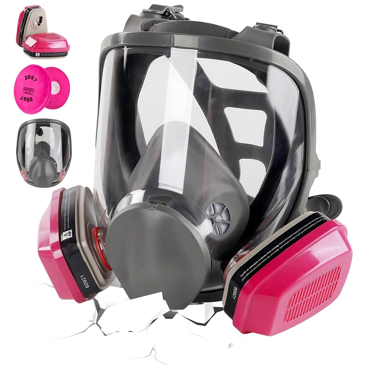 sykua Full Face Respirator Mask with 60921 and 2097 Filters, Reusable Gas Mask Survival Nuclear and Chemical for Spray Painting,Sanding,Resin,Fine