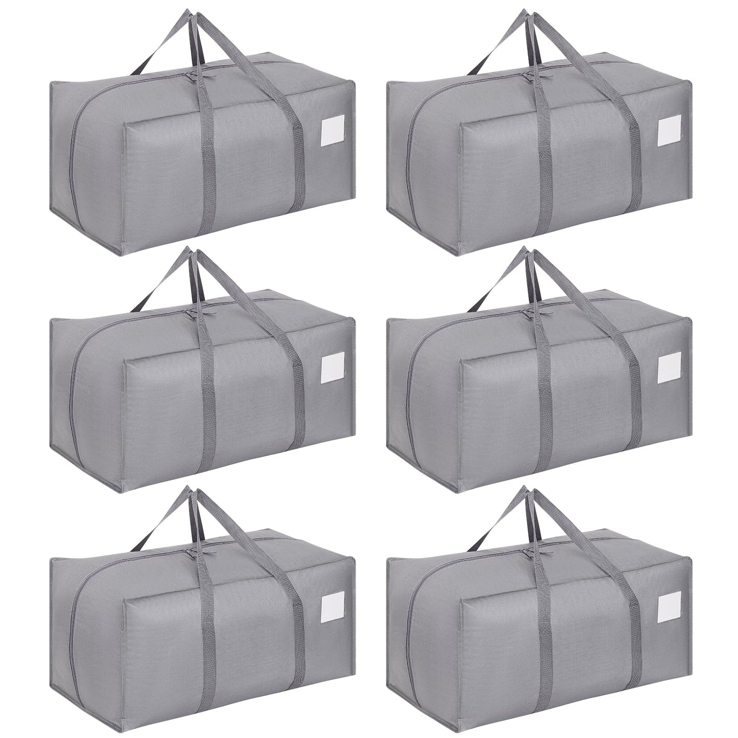 Dntorx 6 Pack 90L Moving Bags With L Zips, Heavy Duty Storage Totes, Grey