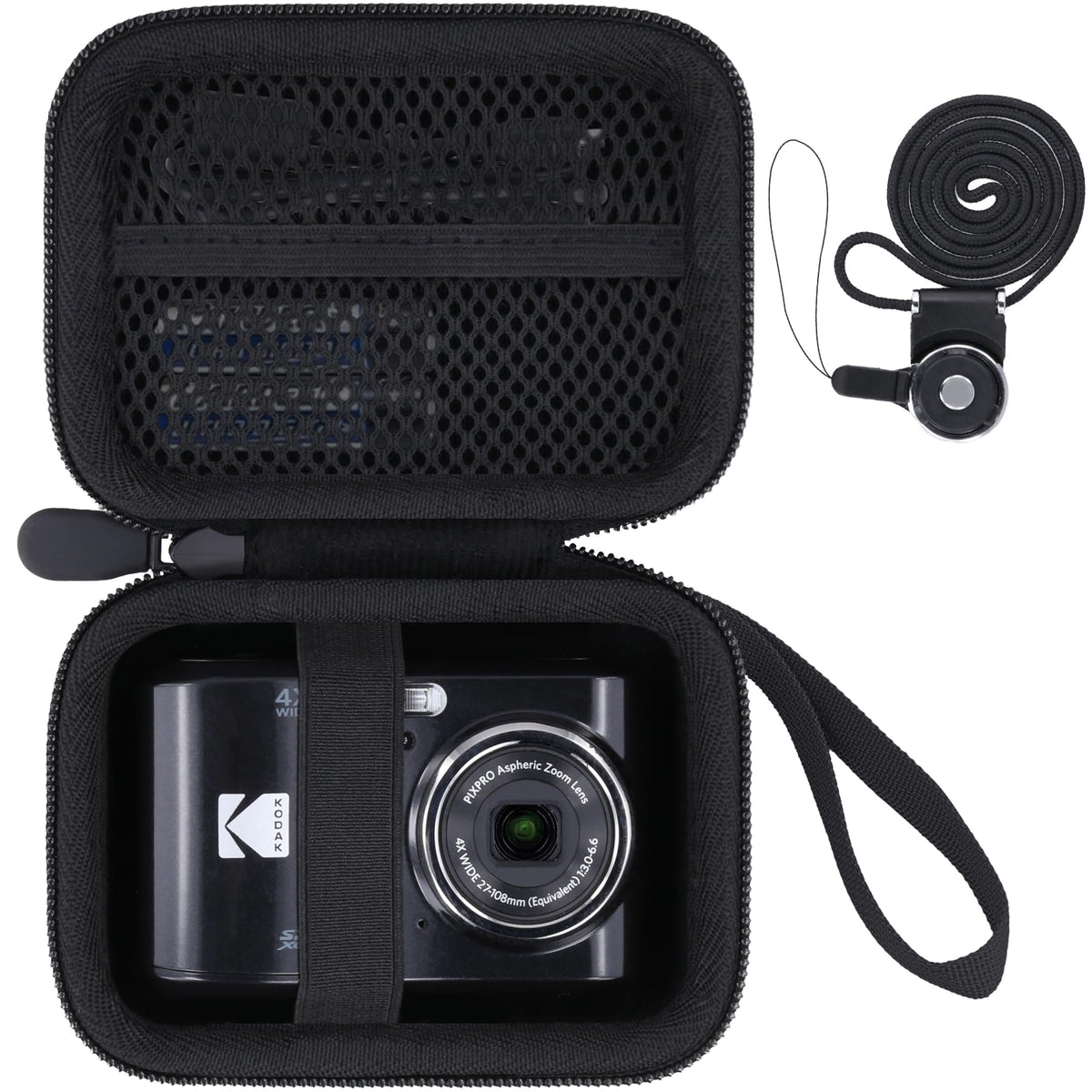 Khanka for Kodak PIXPRO FZ55/FZ45/FZ43 16MP Digital Camera Hard Travel Carrying Storage Case with Carry Handle and Neck Strap,Case Only (Black)