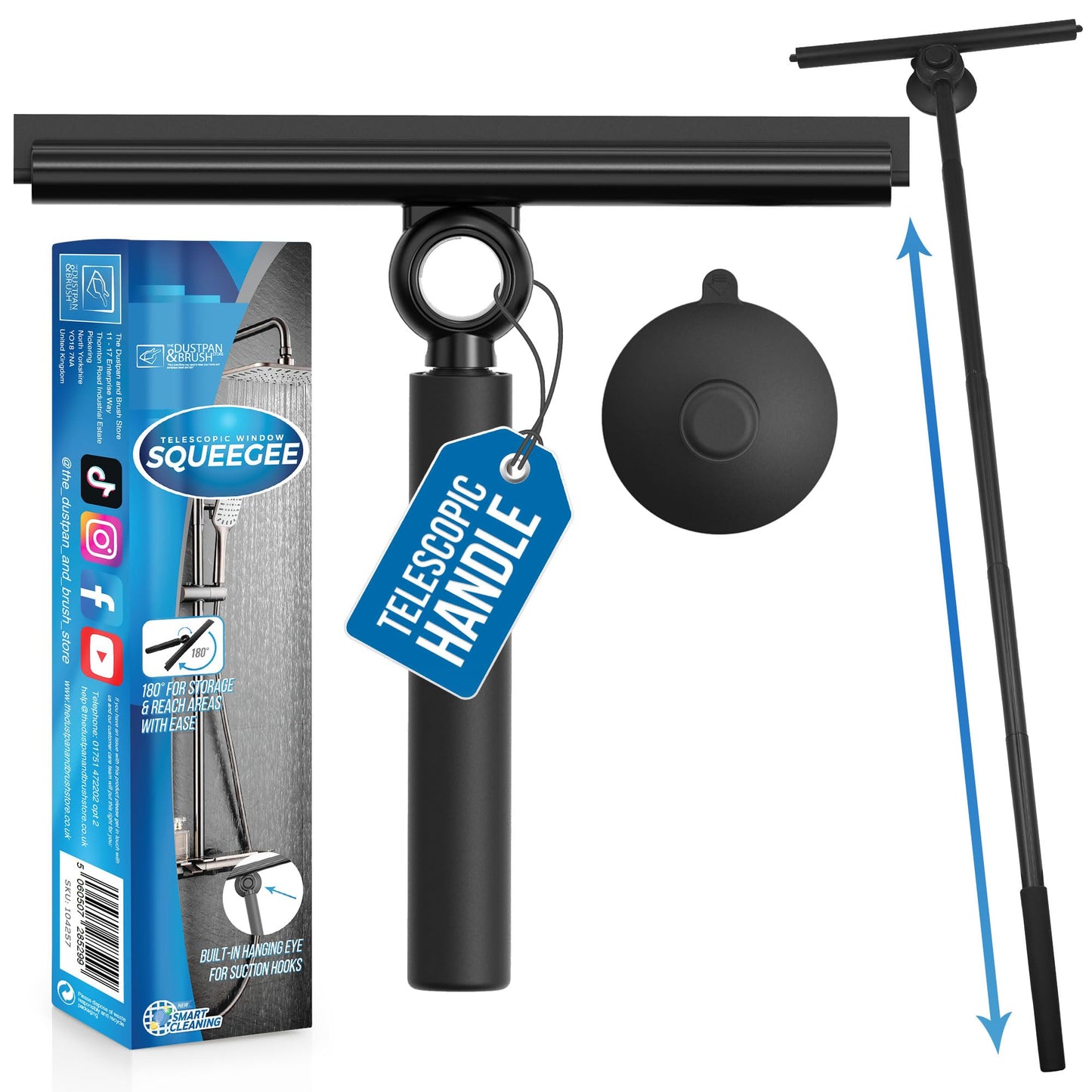 Telescopic Shower Squeegee - 97cm Extendable - Squeegee with Rubber Lip - Shower & Bathroom Glass Cleaner