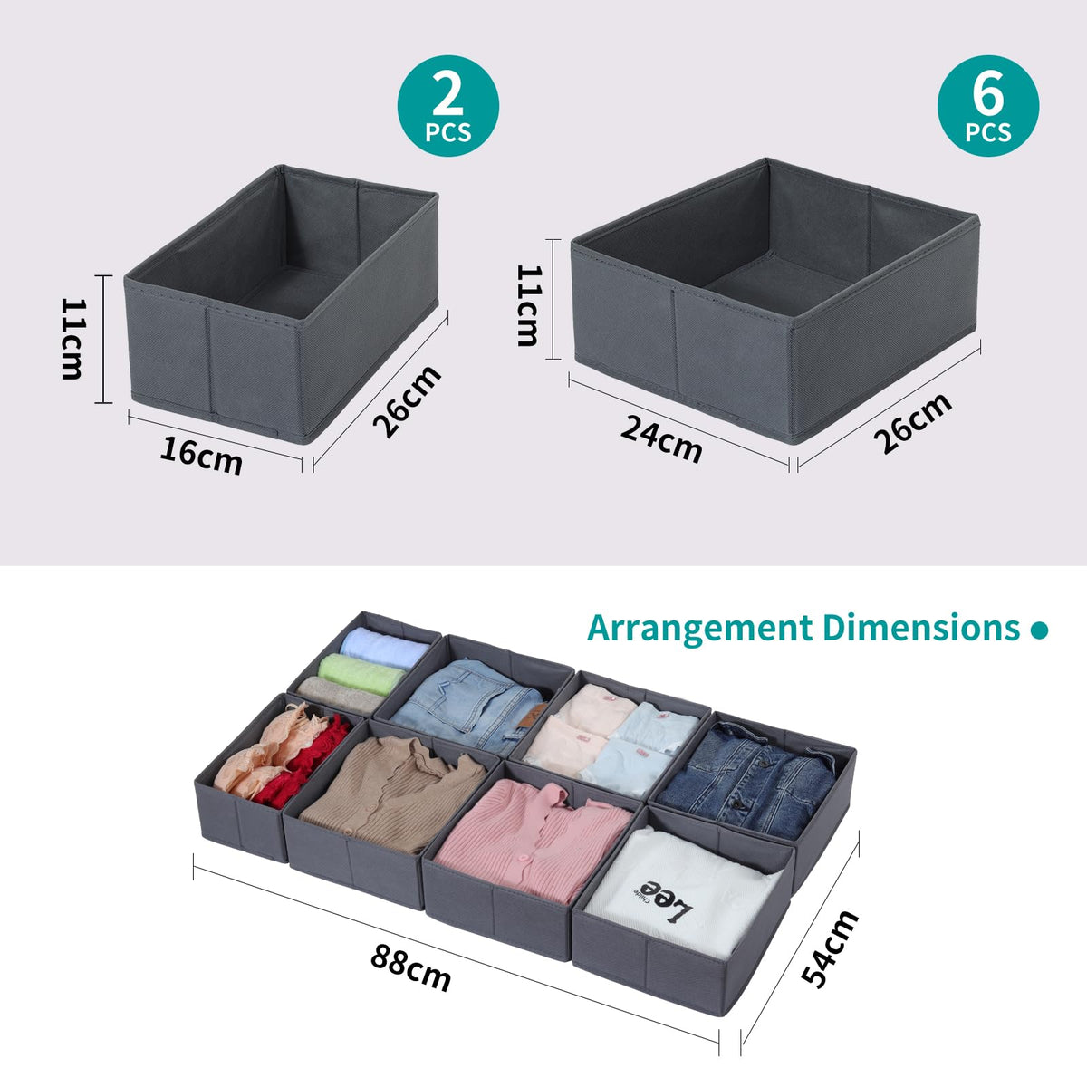 ORLISA Drawer Organiser for PAX 100 Drawers (100x58cm), 8 Pack Closet Organiser Set, Fabric Drawer Dividers & Wardrobe Organisers for Clothes Storage