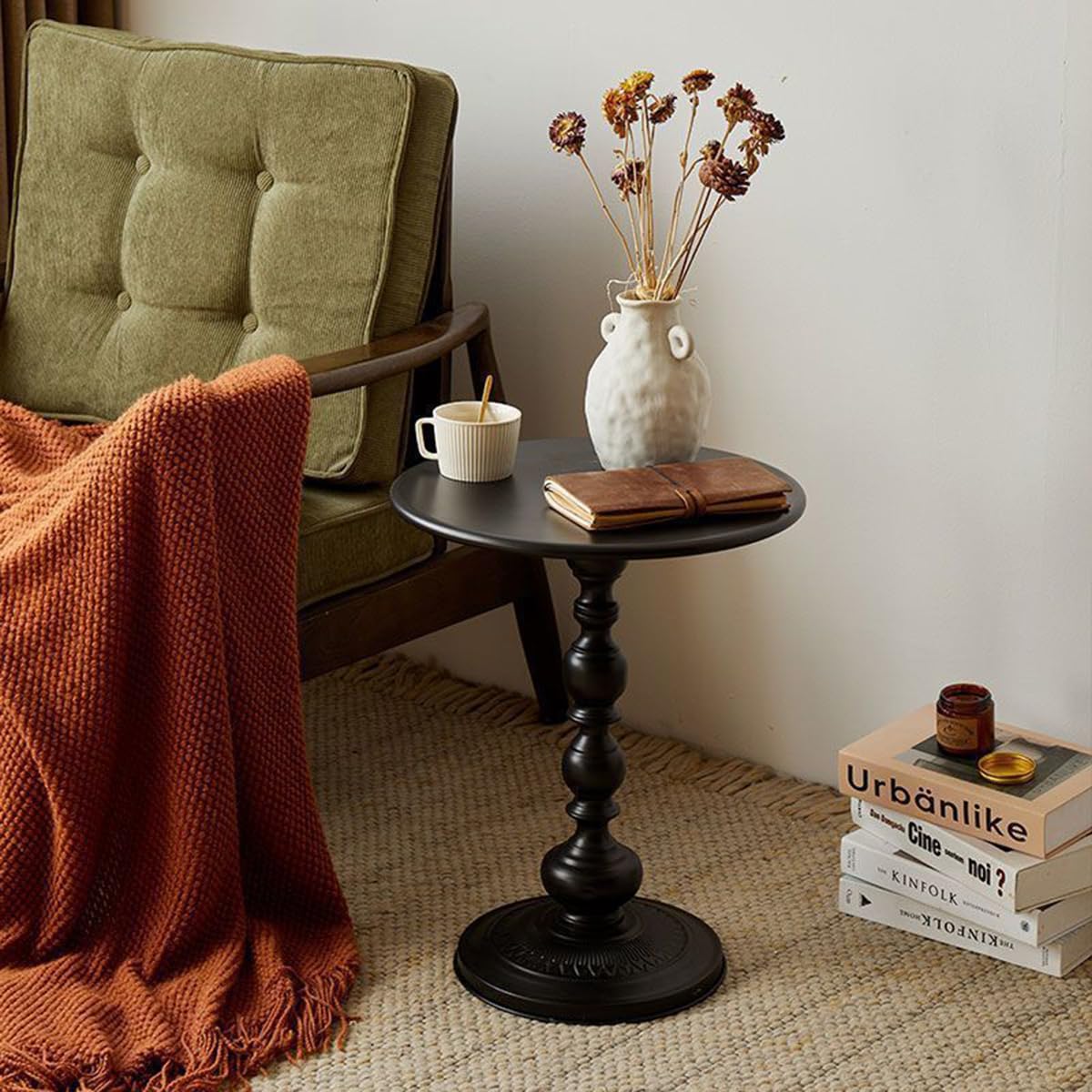 WDOPEN Metal Small End Table, Small Round Side Table, Matte Accent Coffee Drink Table, for Sofa, Bedroom, and Living Room Corners (Black)