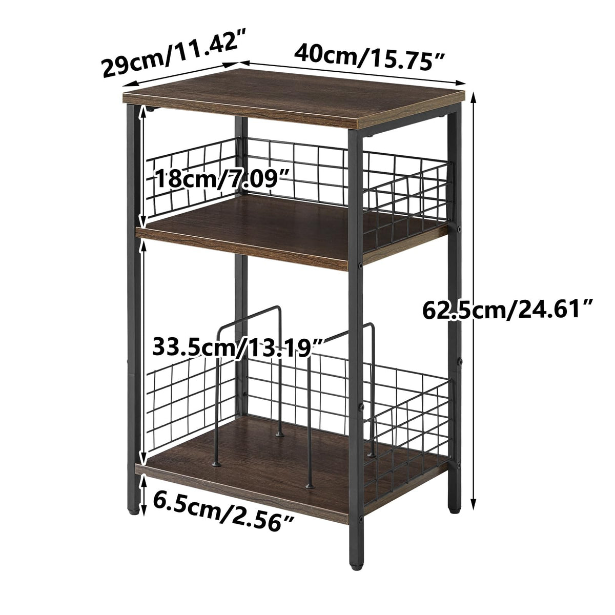 YMYNY 3 Tier End Table, Record Player Stand with Storage, Industrial Tall Side Table, Small Bookshelf, Bookcase, Display Rack, Telephone Table for