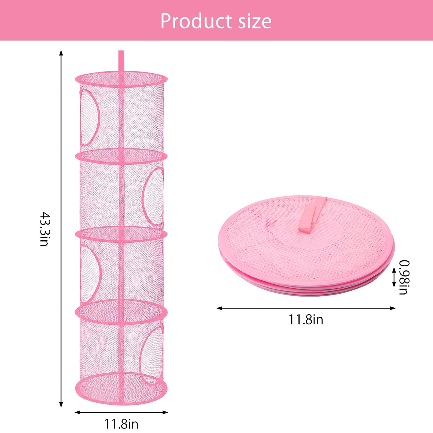 APOMOONS Hanging Mesh Storage Basket, Foldable 4 Tier Hanging Teddy Storage Net, Compartments Soft Toy