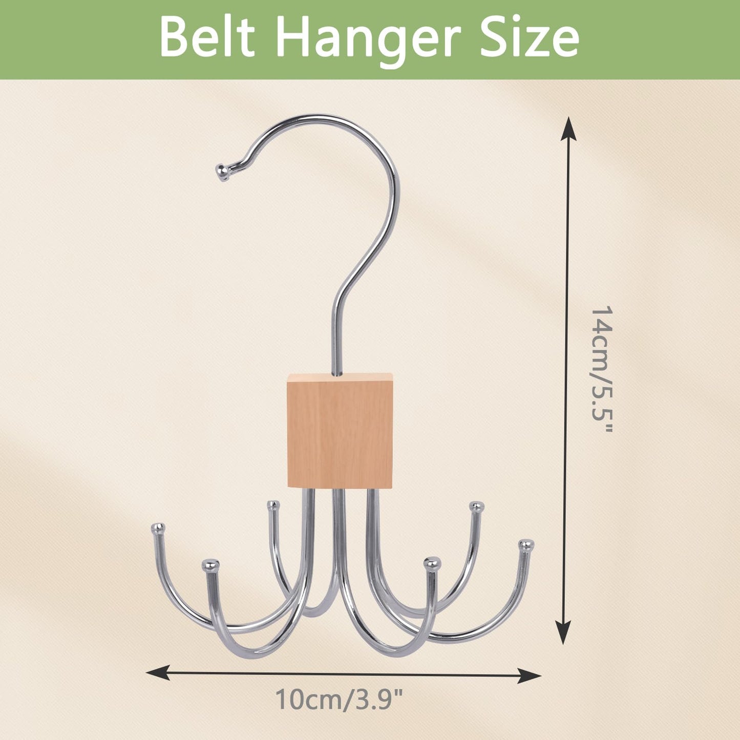 Niuoppy 2PCS 360°Swivel Belt Hanger for Wardrobe, Belt Hangers for Men, Belt Organizer Belts Rack with 6 Hooks (2, Log Color)