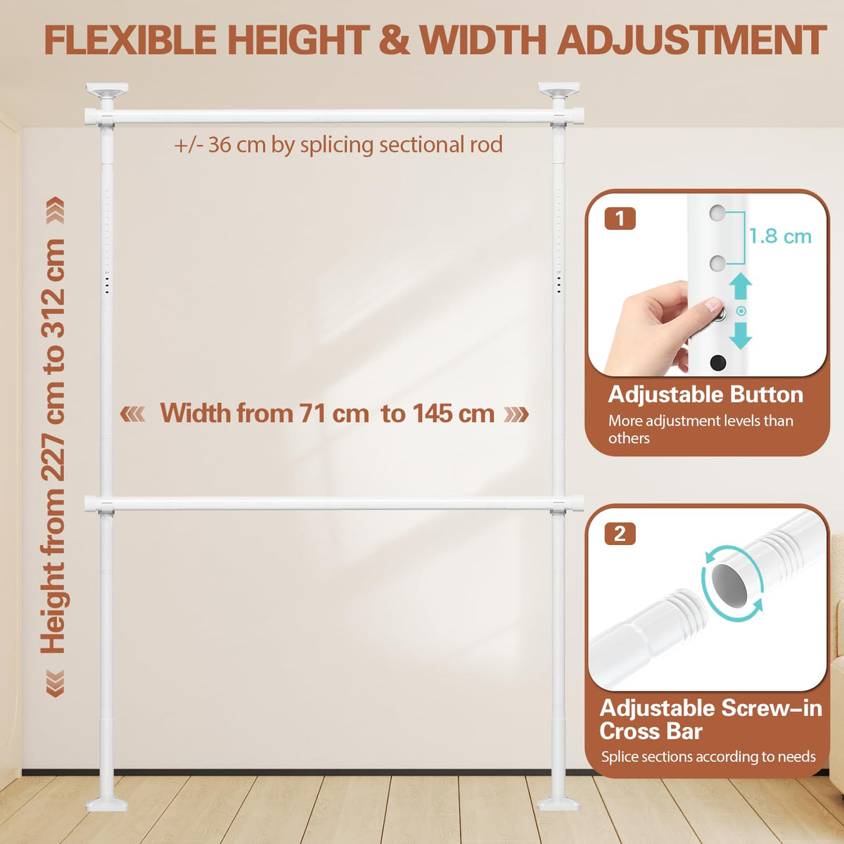 WELDUN Telescopic Clothes Rail Extendable Adjustable Wardrobe Hanging Rail