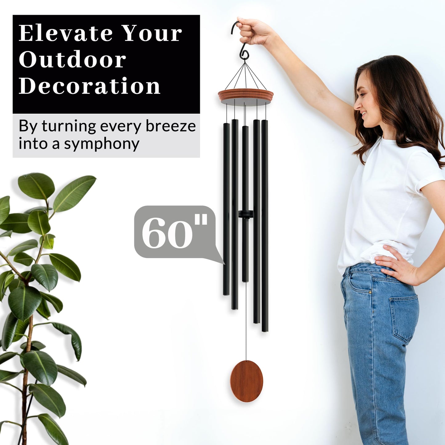 SYMPATHY HEARTS 60" Extra Large Wind Chimes for Outside - Deep Tone, Soothing Melodies, Unique Gift Idea