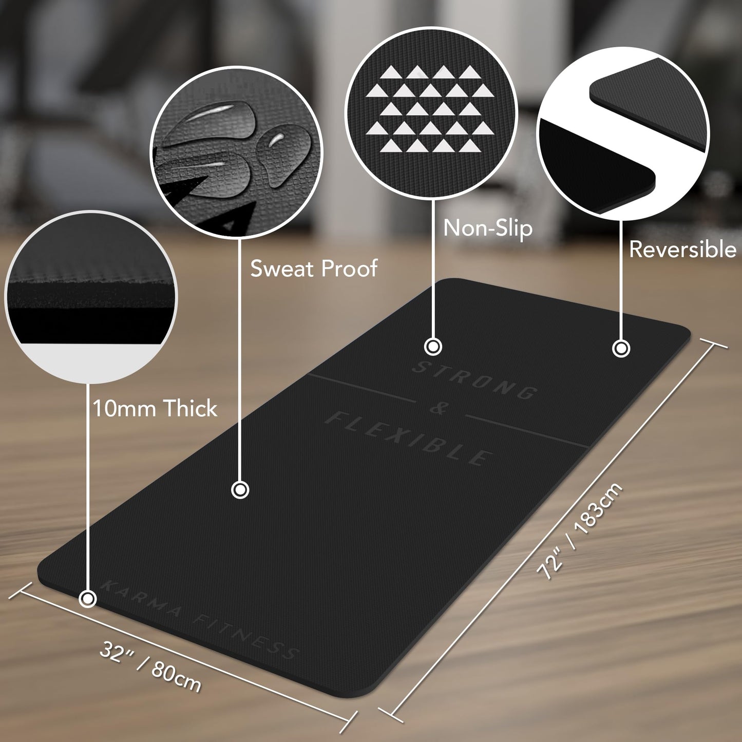 Large Exercise Mat  Extra Wide & Extra Thick Yoga Mat (183cm x 80cm x 10mm), TPE Fitness Mat with Free Carry Straps, Perfect for HiiT Home Workouts &