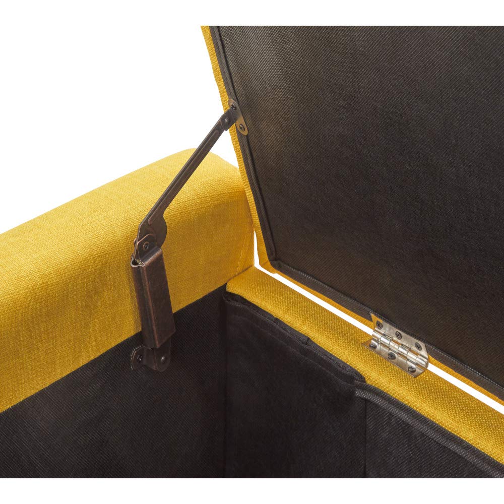 GFW Verona Ottoman Storage Box, Mustard Fabric Upholstered Blanket Box with Button Tufted Lid, Storage Bench with Hidden Storage and Wooden Feet