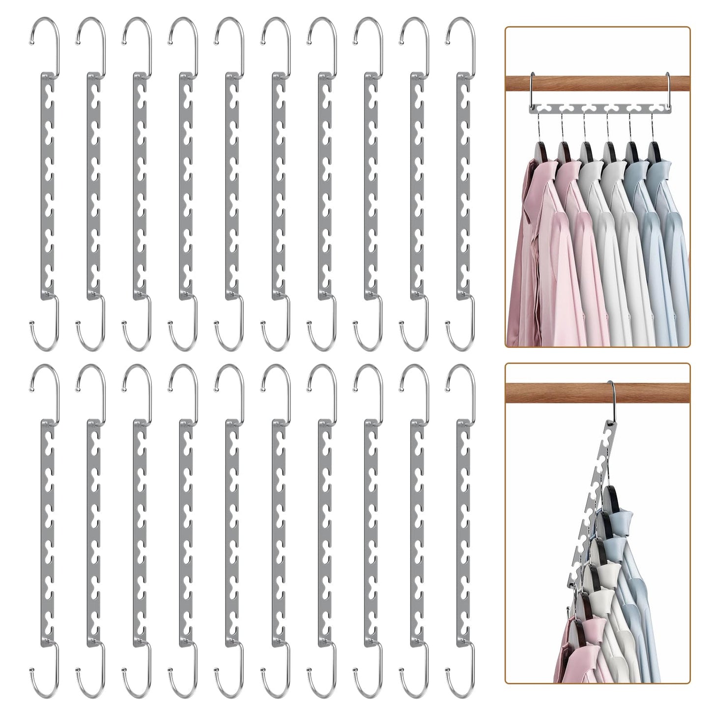 Sindax 20pcs Magical Space Saving Hangers, Stainless Steel Hangers for Clothes, Portable Closet Wardrobe Storage Organiser for Trouser Coat and Suits